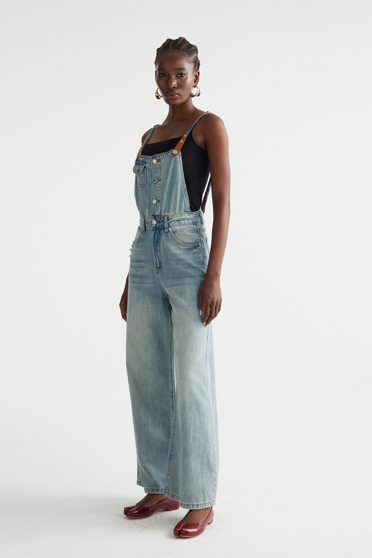Inci Ripped Denim Overalls Pants Set