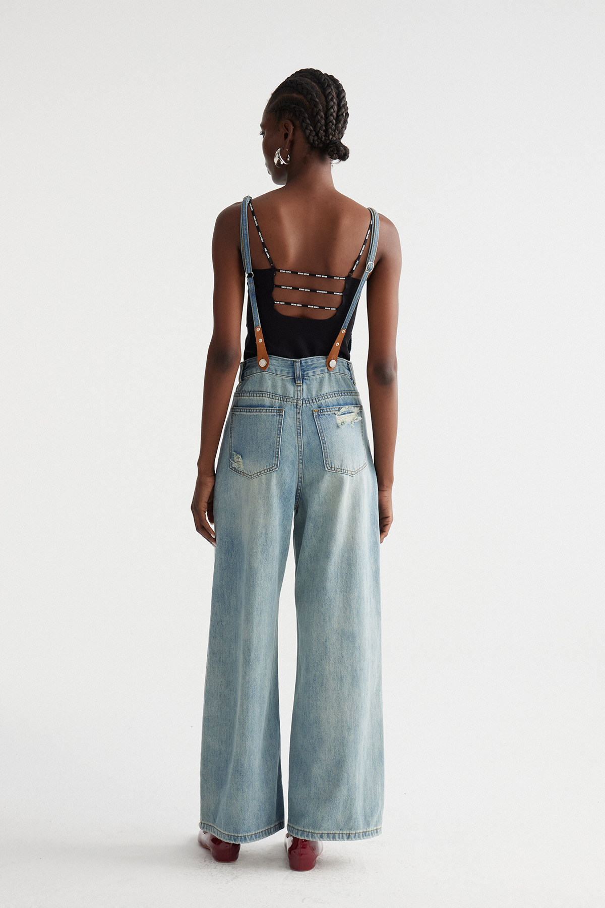 Inci Ripped Denim Overalls Pants Set