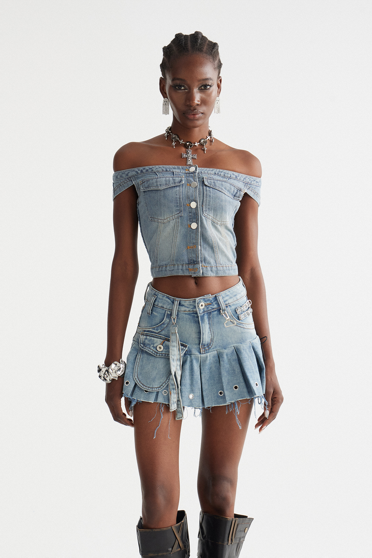 Inderjeet Off Shoulder Denim Top