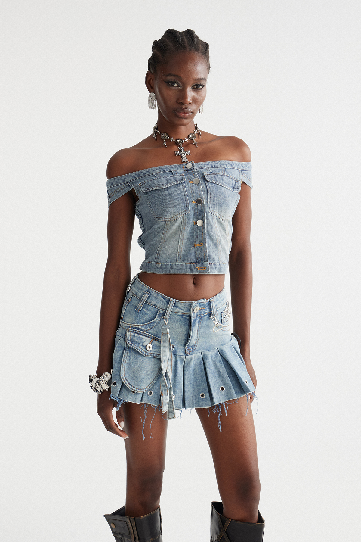 Inderjeet Off Shoulder Denim Top