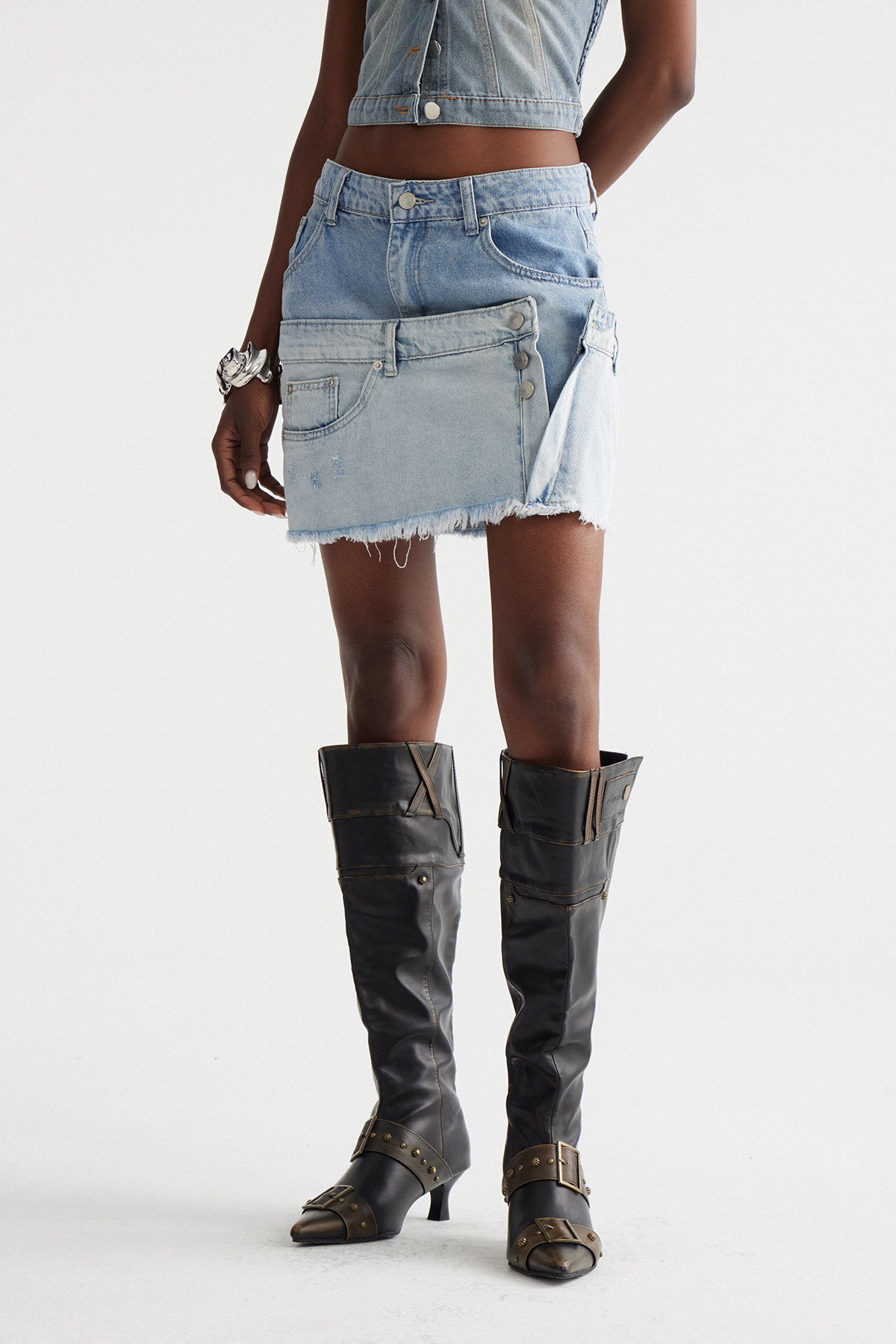 Inderjit Deconstruct Denim Mini Skirt