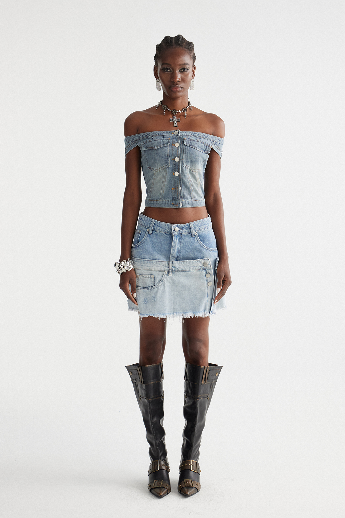 Inderjit Deconstruct Denim Mini Skirt