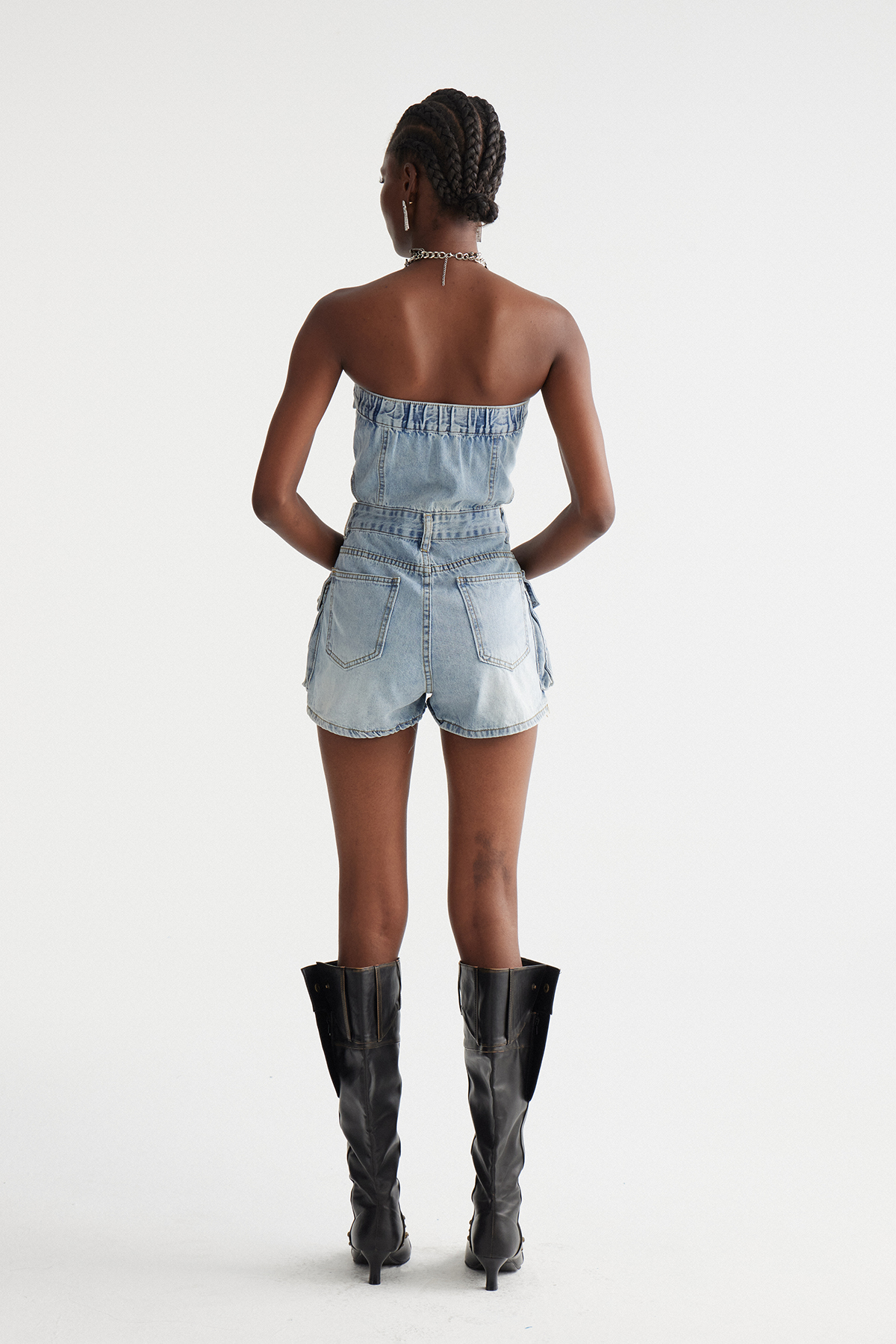 Indiana Strapless Cutout Denim Playsuit