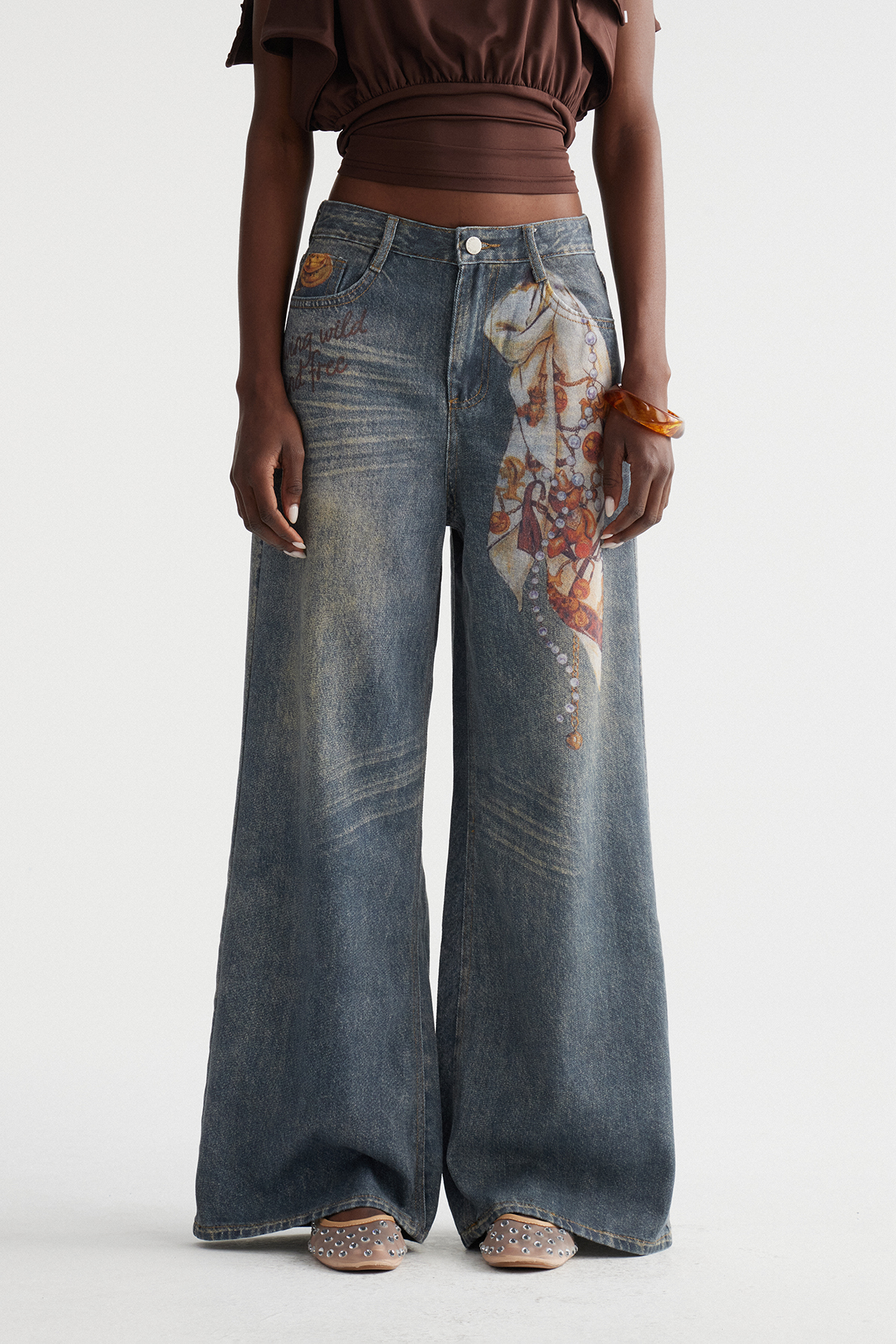 Indigo Print Barrel Jeans