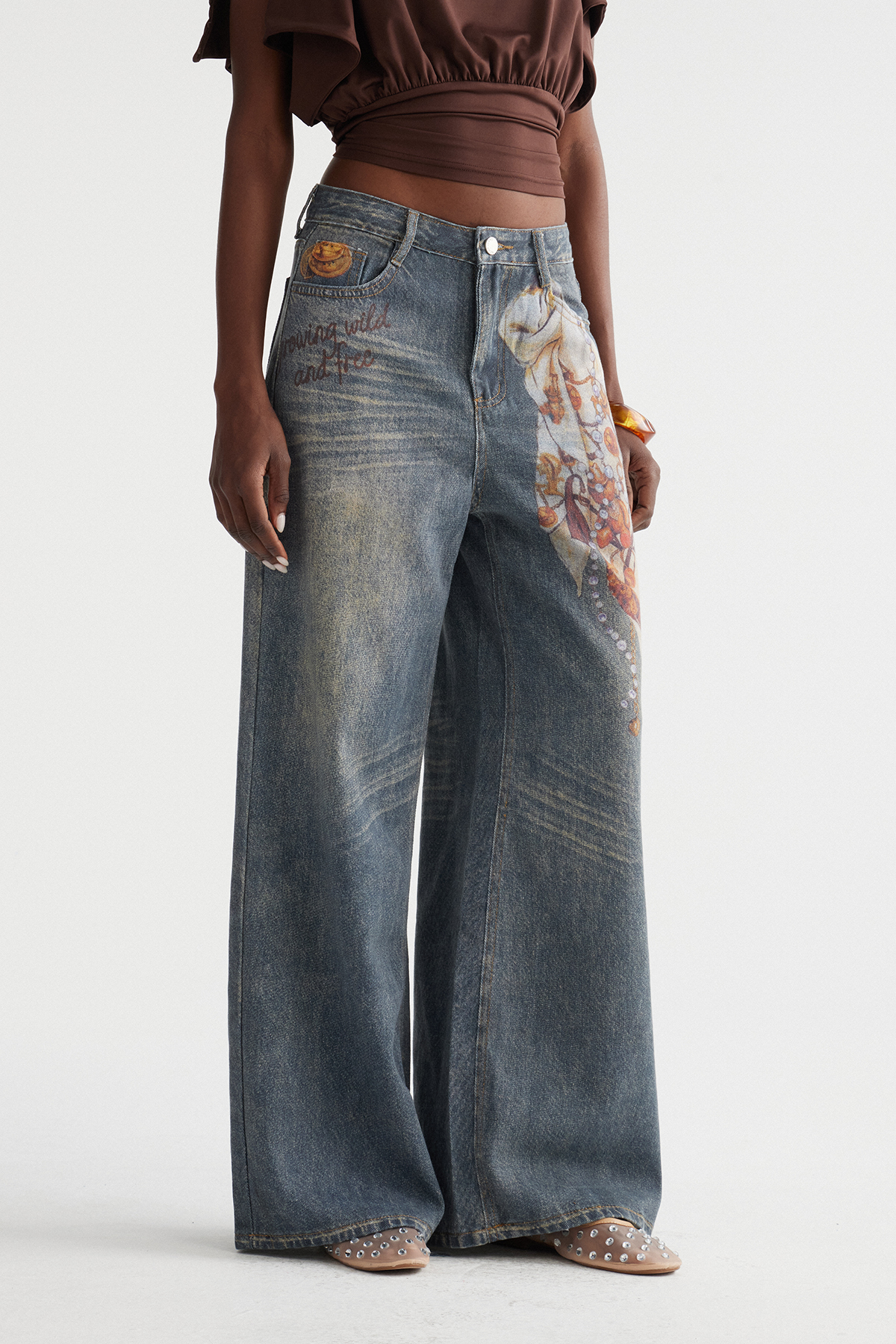 Indigo Print Barrel Jeans