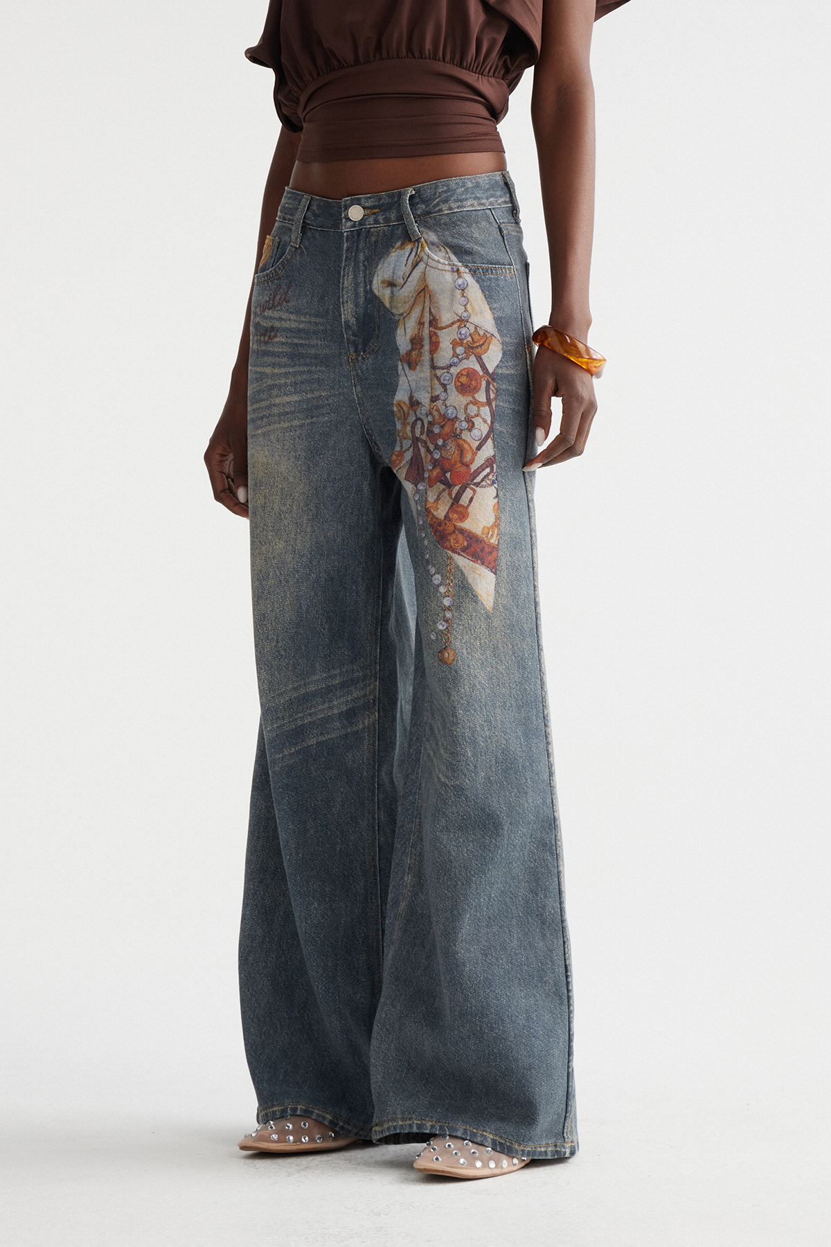 Indigo Print Barrel Jeans