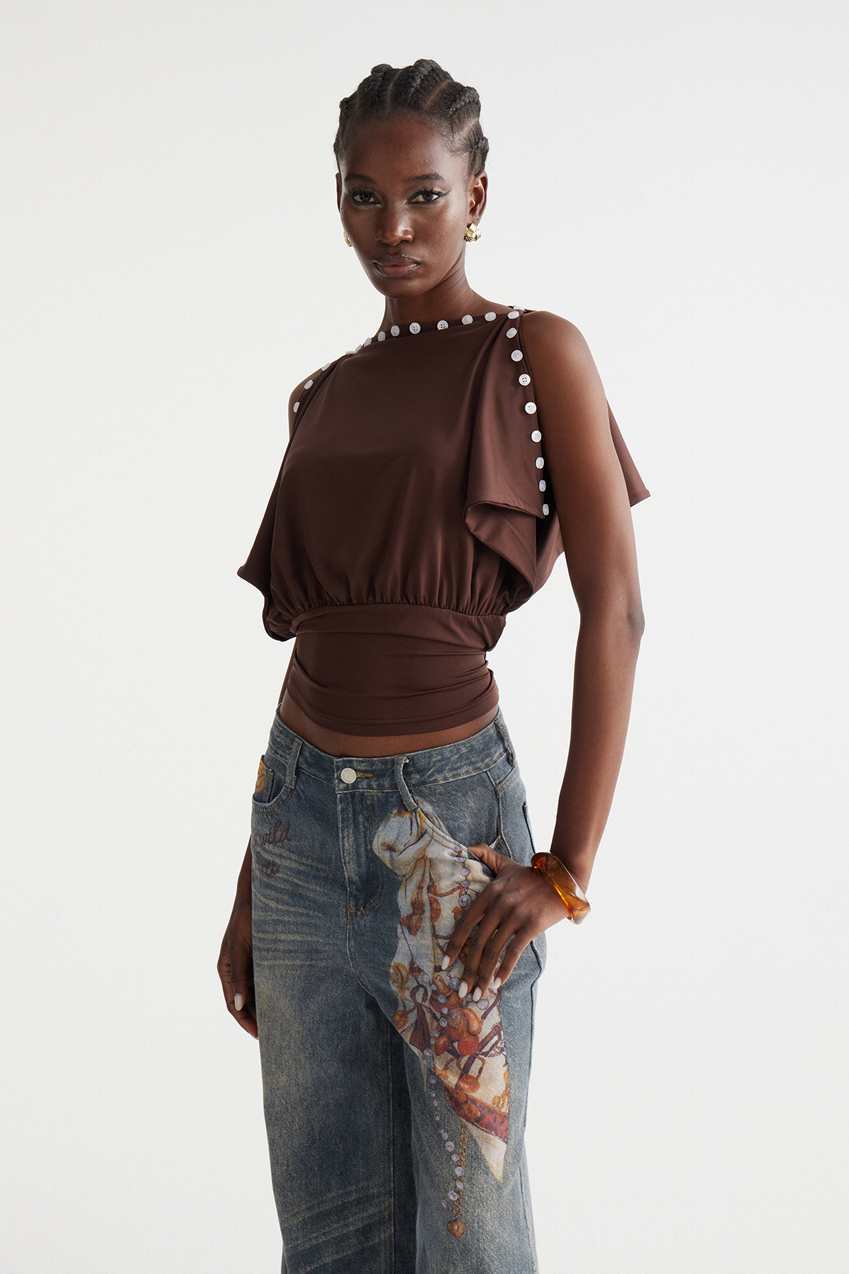Indika Button Draped Top
