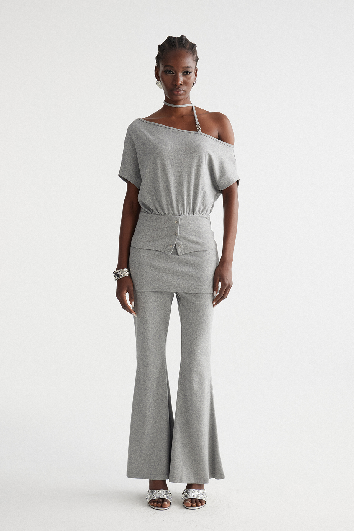Indira One Shoulder Bootcut Pants Set