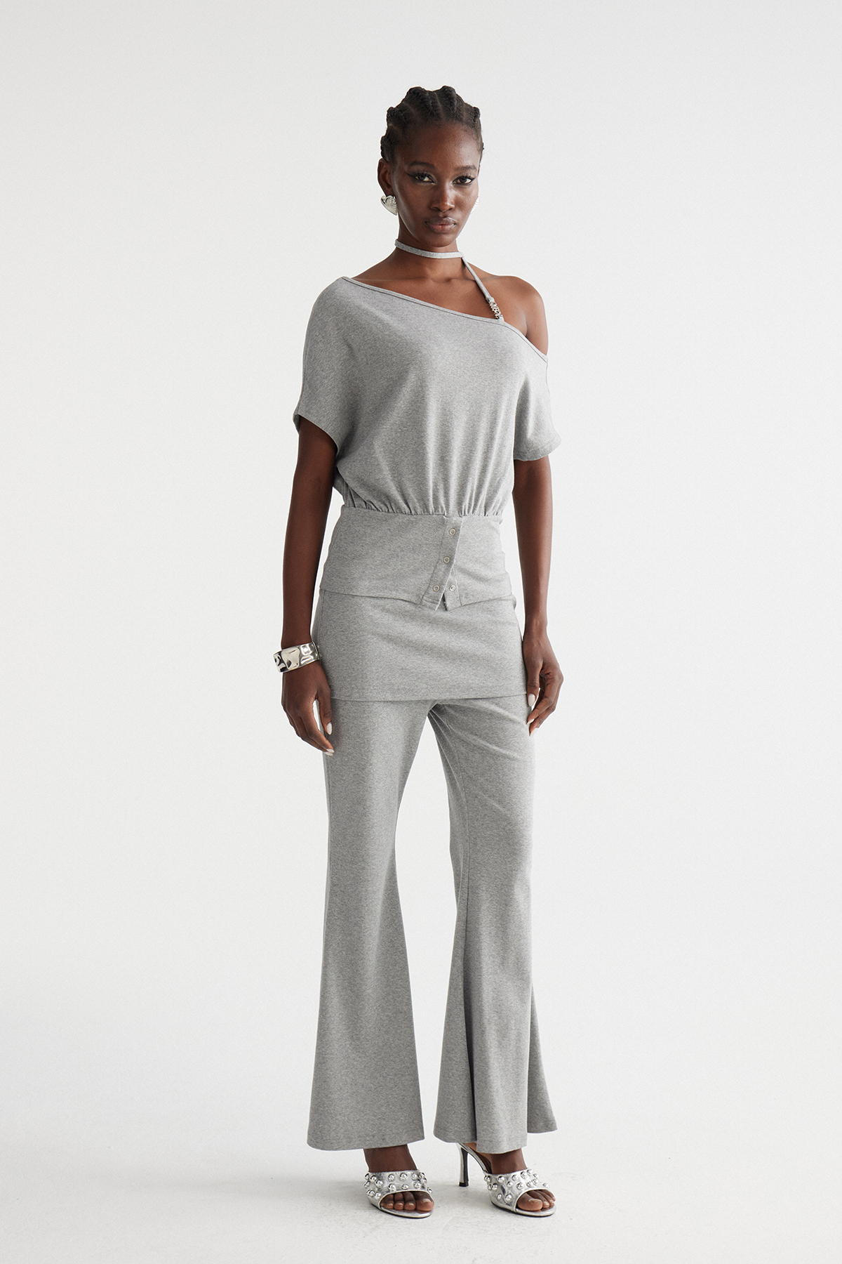 Indira One Shoulder Bootcut Pants Set