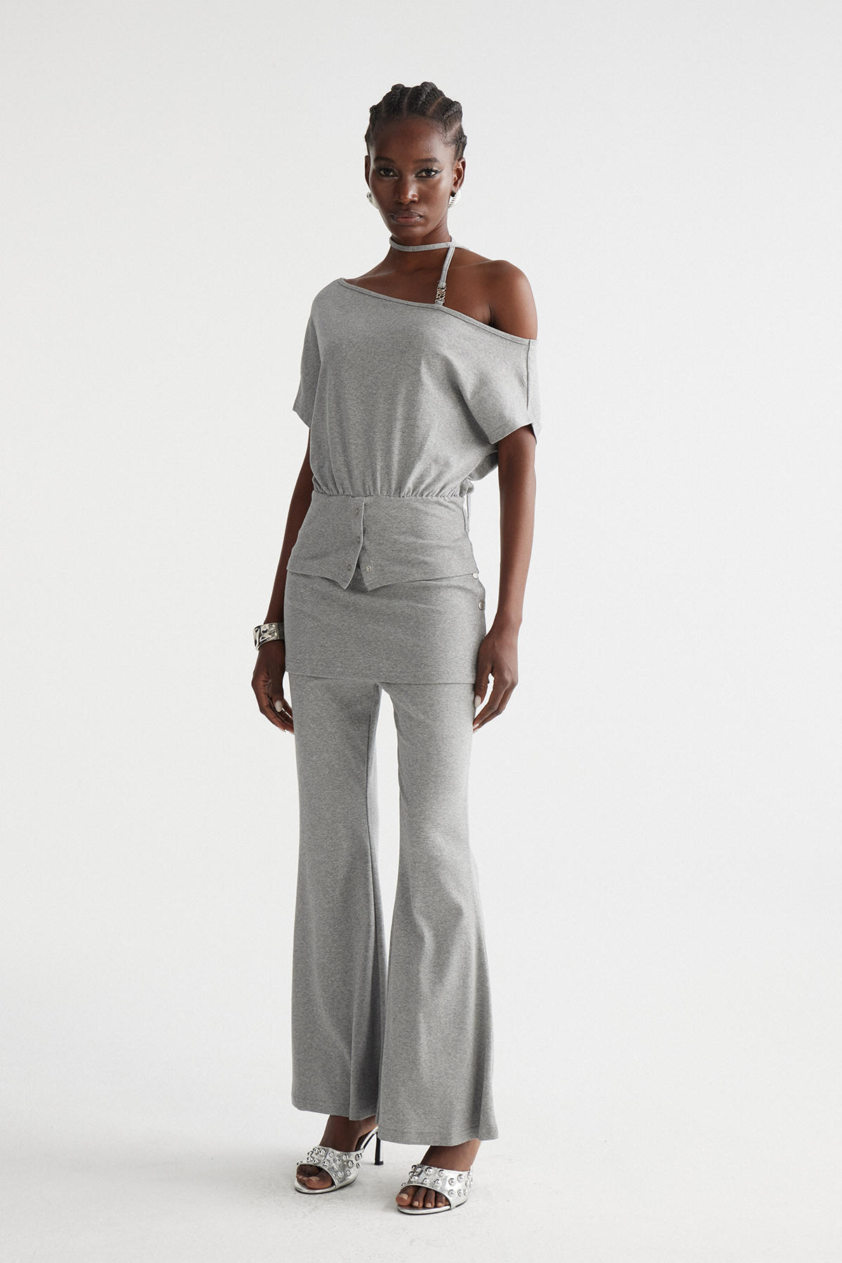 Indira One Shoulder Bootcut Pants Set
