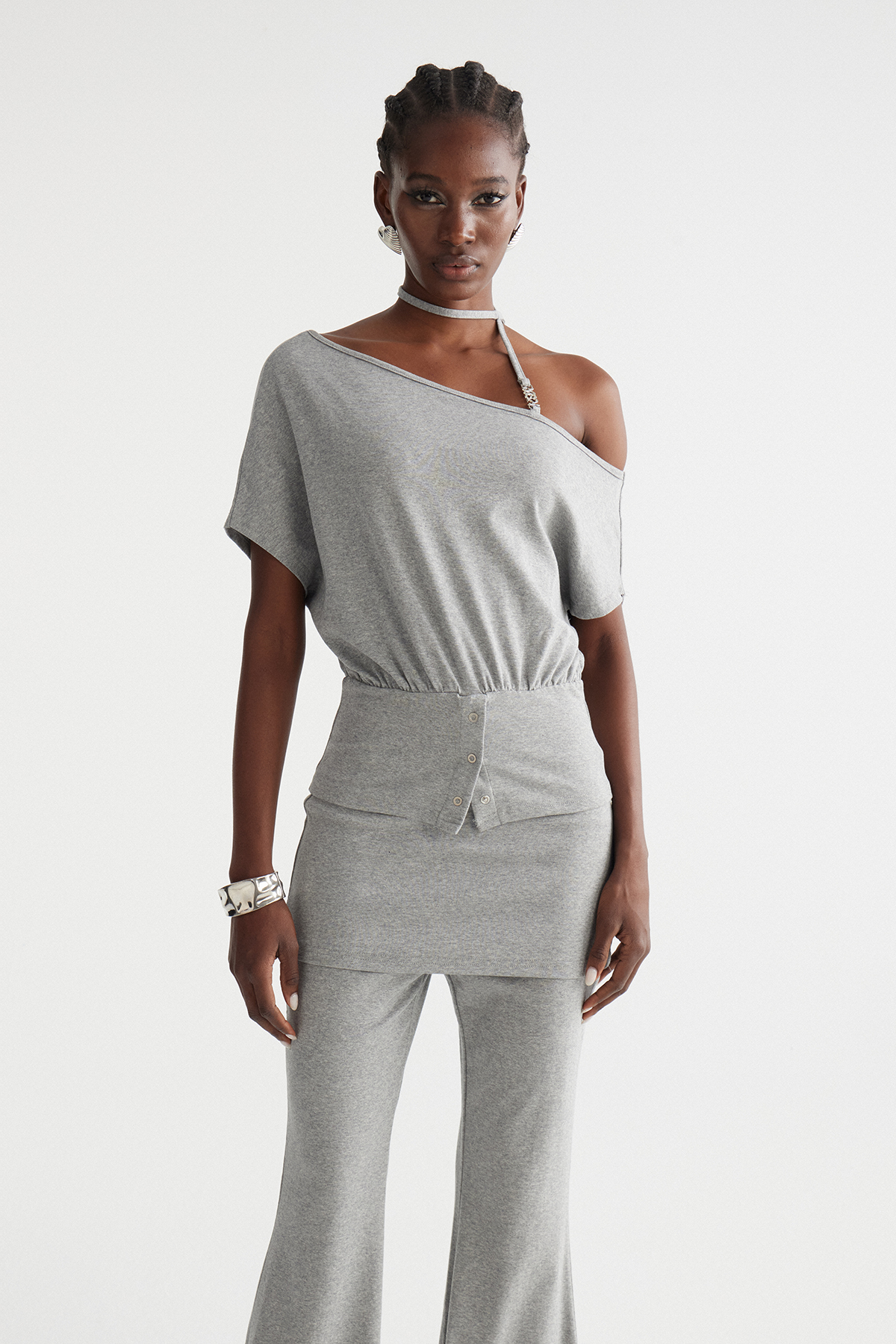 Indira One Shoulder Bootcut Pants Set