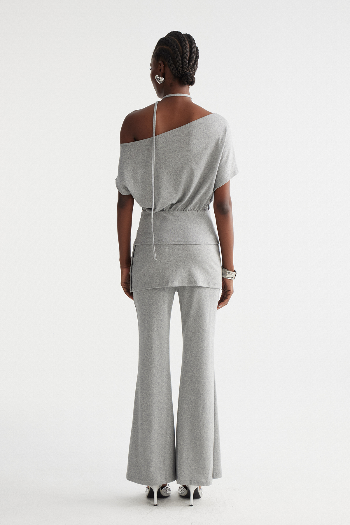Indira One Shoulder Bootcut Pants Set
