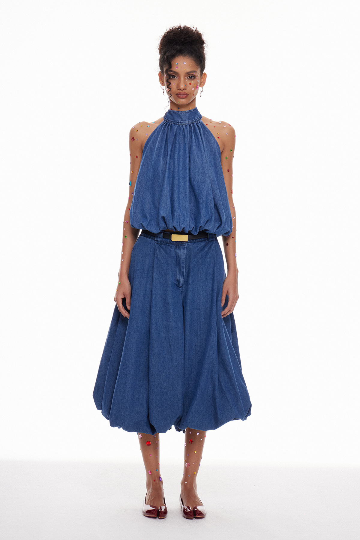 Indrani Bubble Denim Pants Set