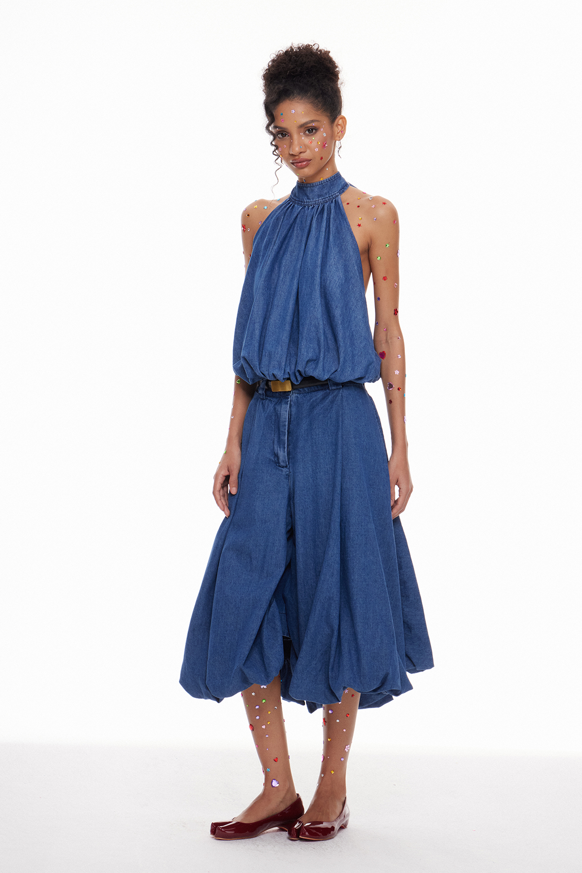 Indrani Bubble Denim Pants Set