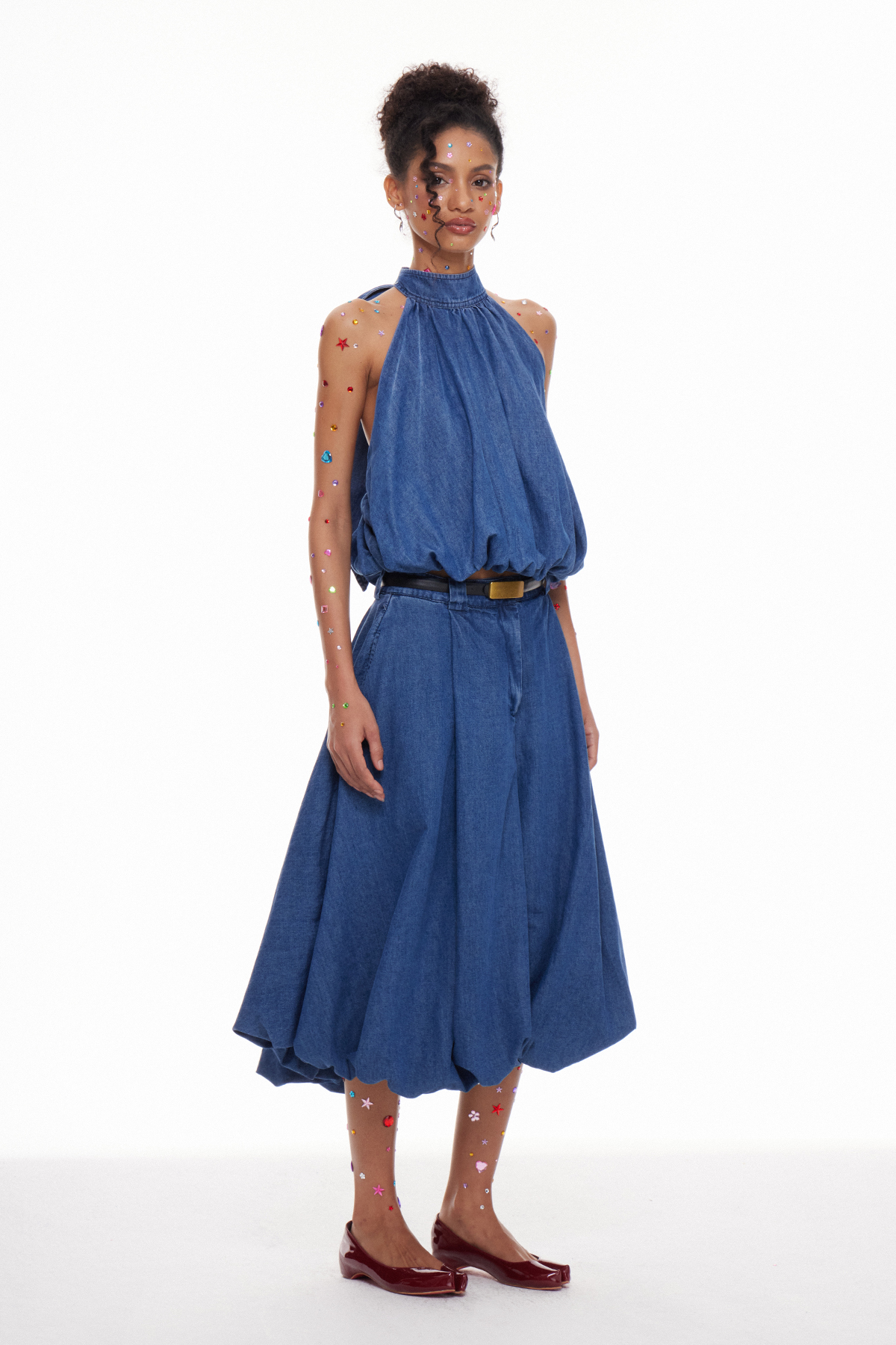 Indrani Bubble Denim Pants Set