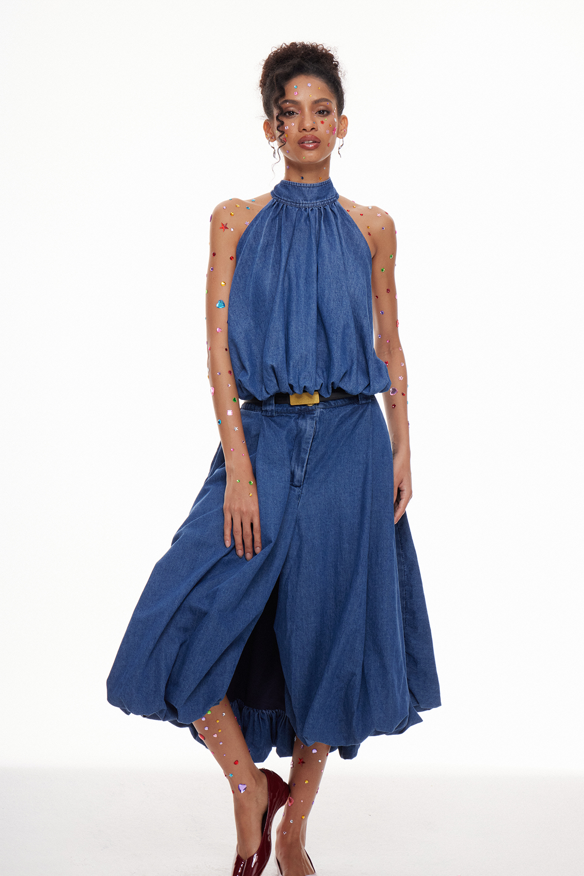 Indrani Bubble Denim Pants Set