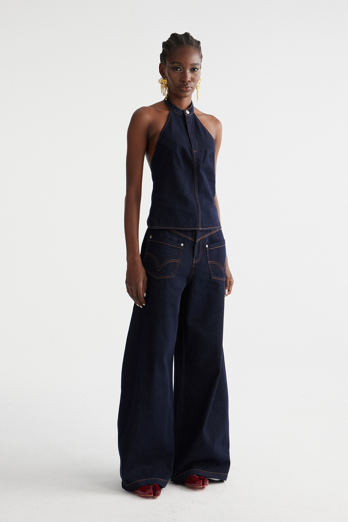 Indrani Halter Neck Denim Pants Set