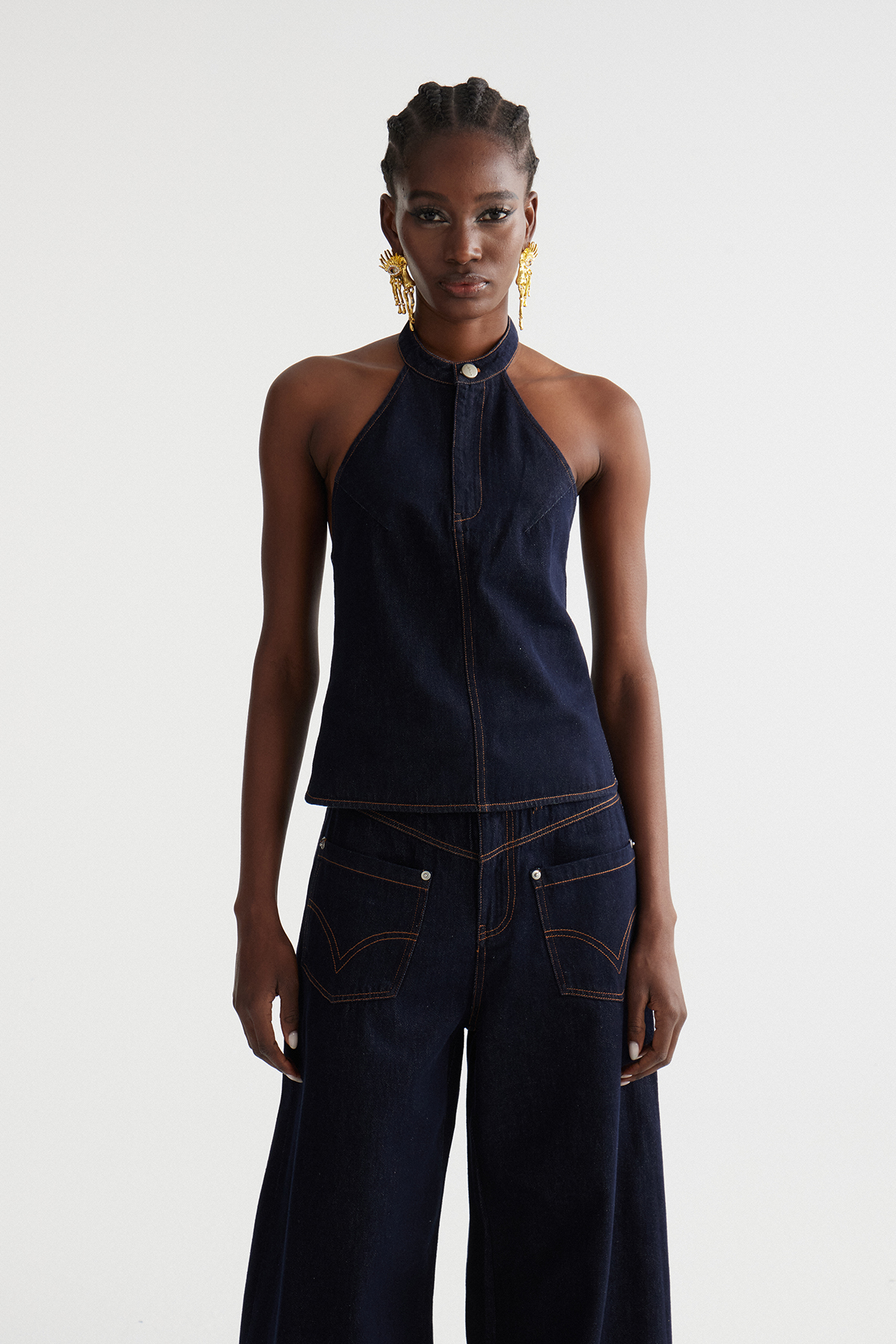 Indrani Halter Neck Denim Pants Set