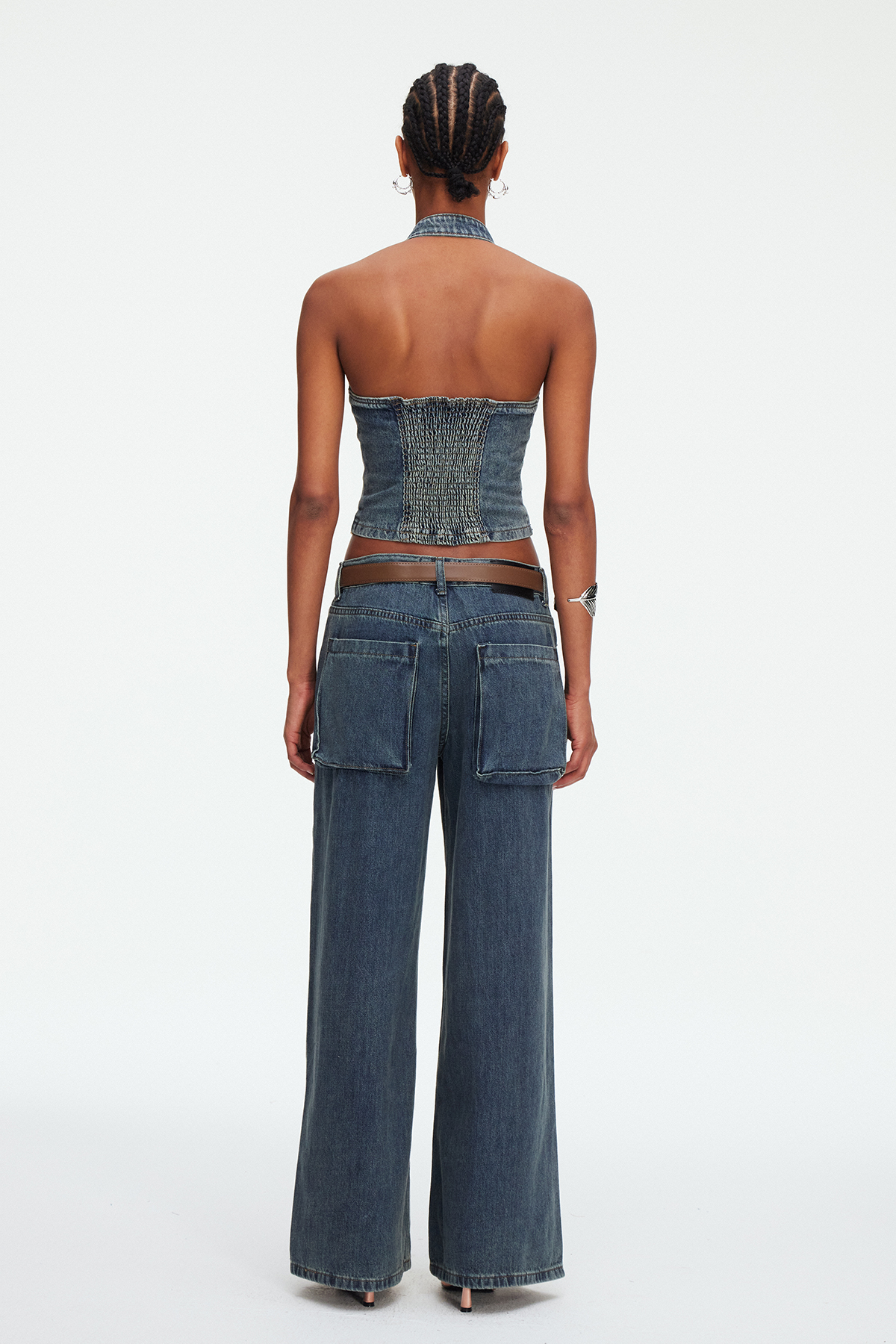 Indrani Zipper Denim Pants Set