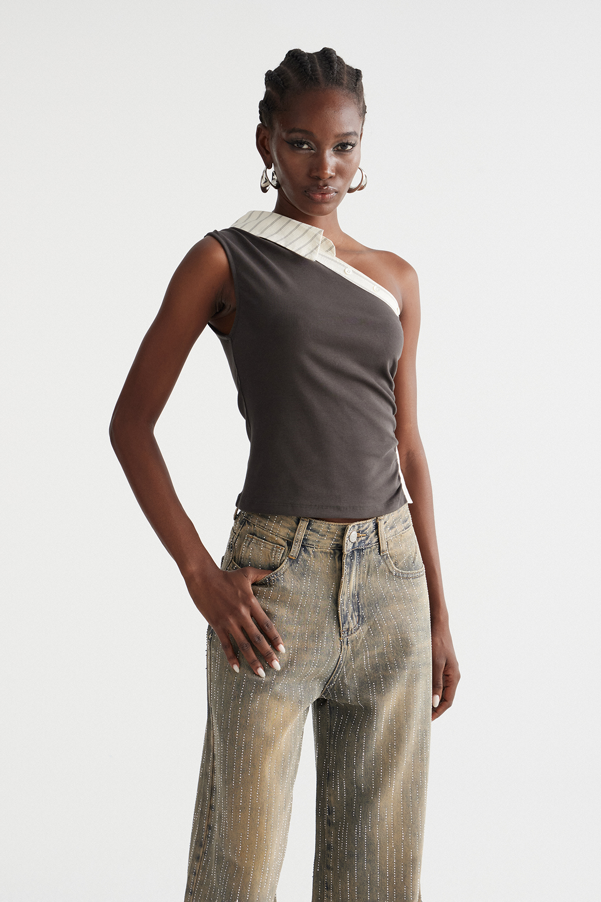 Indu One Shoulder Ruch Top