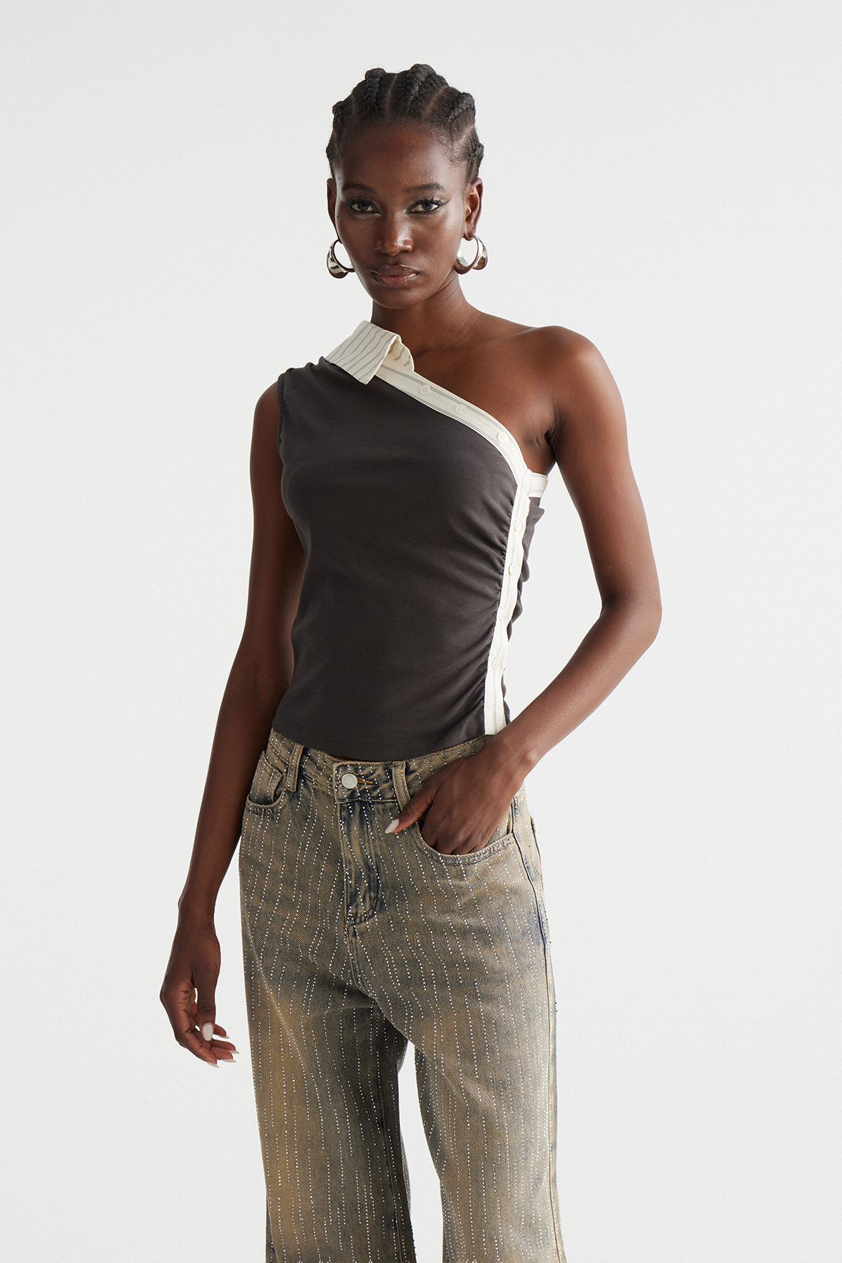 Indu One Shoulder Ruch Top