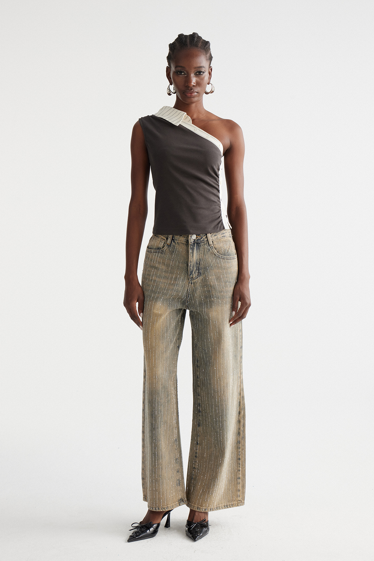 Indu One Shoulder Ruch Top