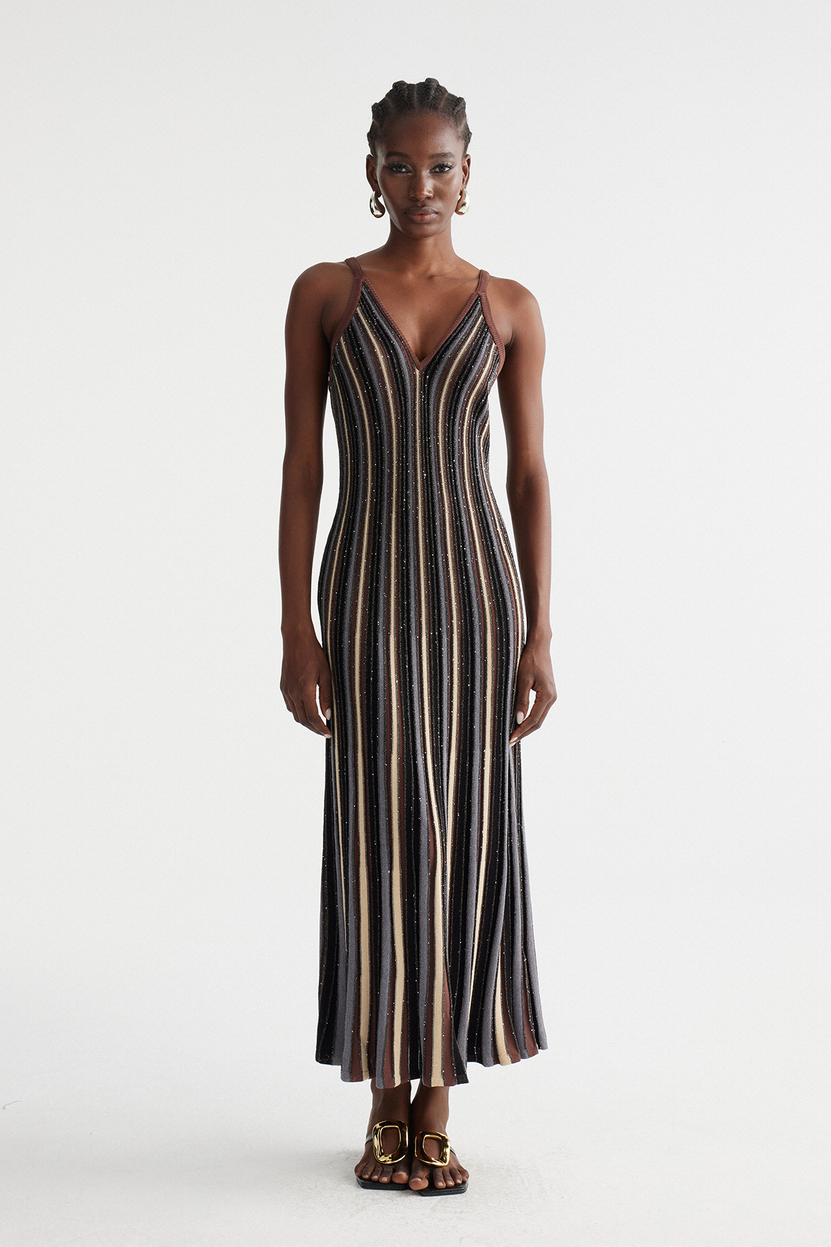 Inese Stripe Ruffle Maxi Dress