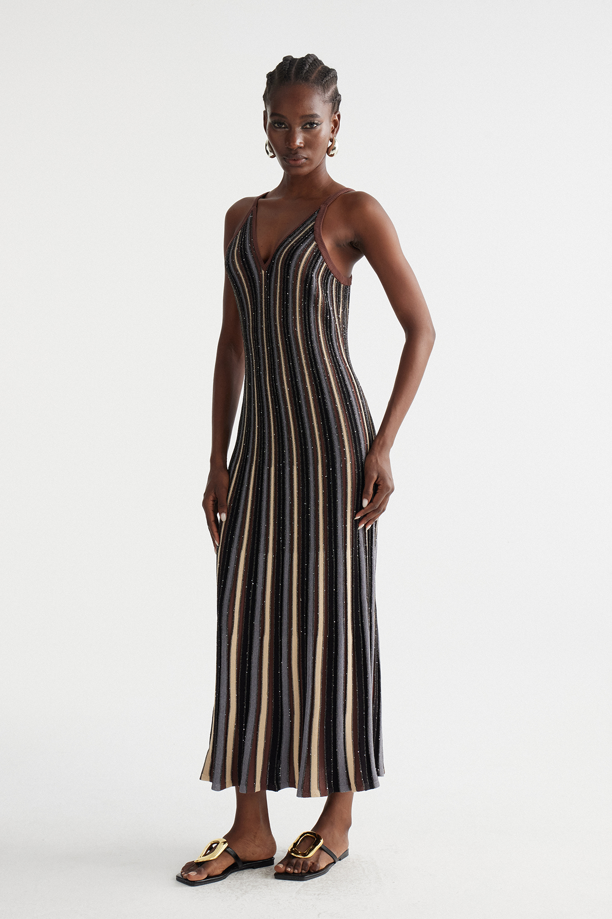 Inese Stripe Ruffle Maxi Dress