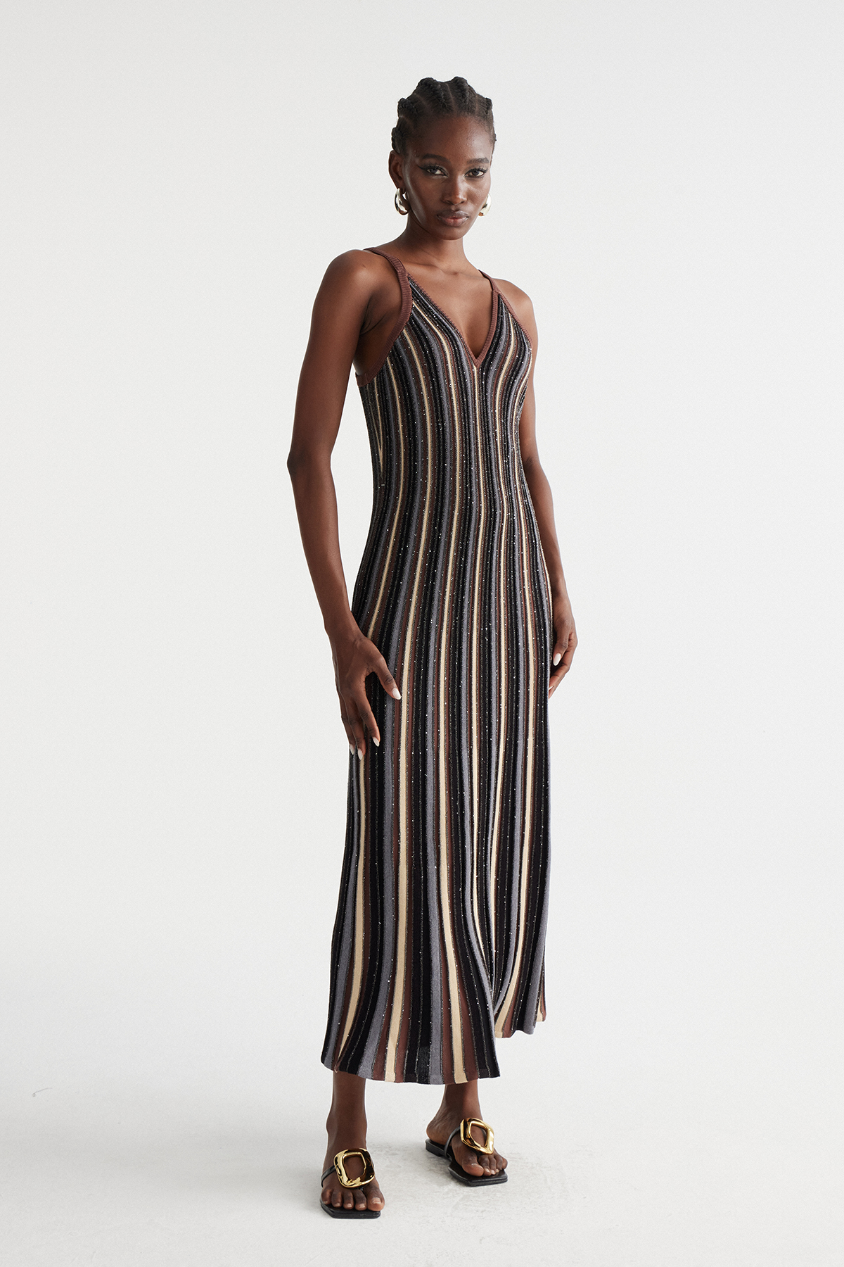 Inese Stripe Ruffle Maxi Dress