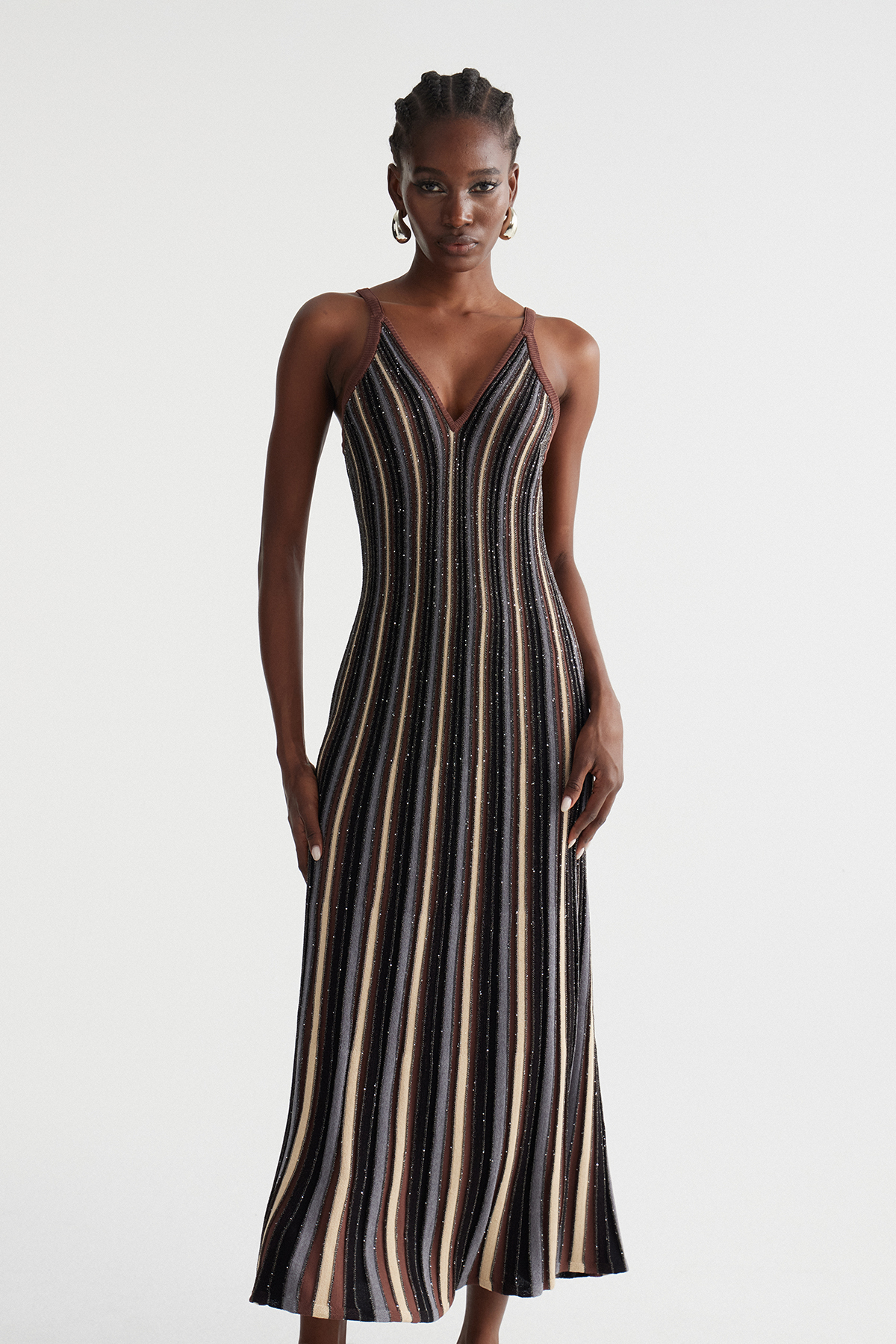 Inese Stripe Ruffle Maxi Dress
