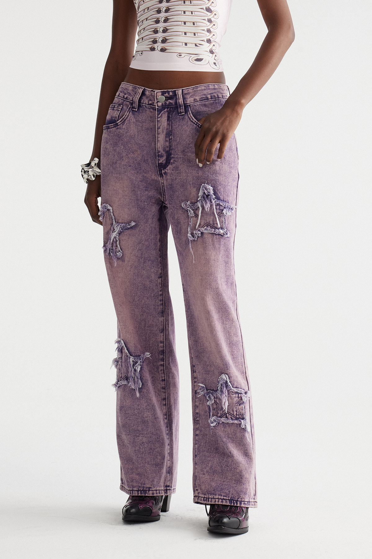 Inger Star Barrel Jeans In Purple