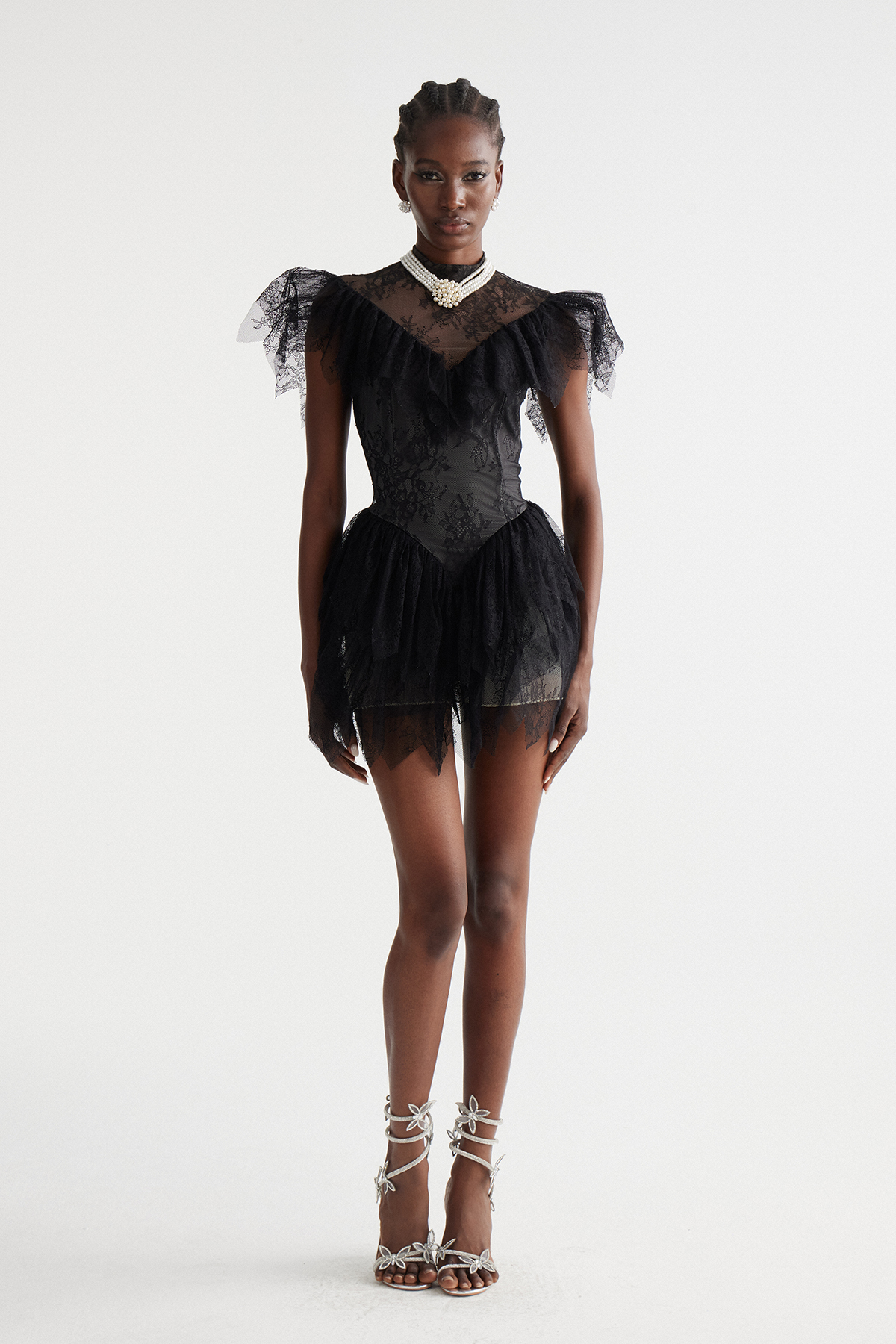 Ingrida Lace Ruffle Mini Dress