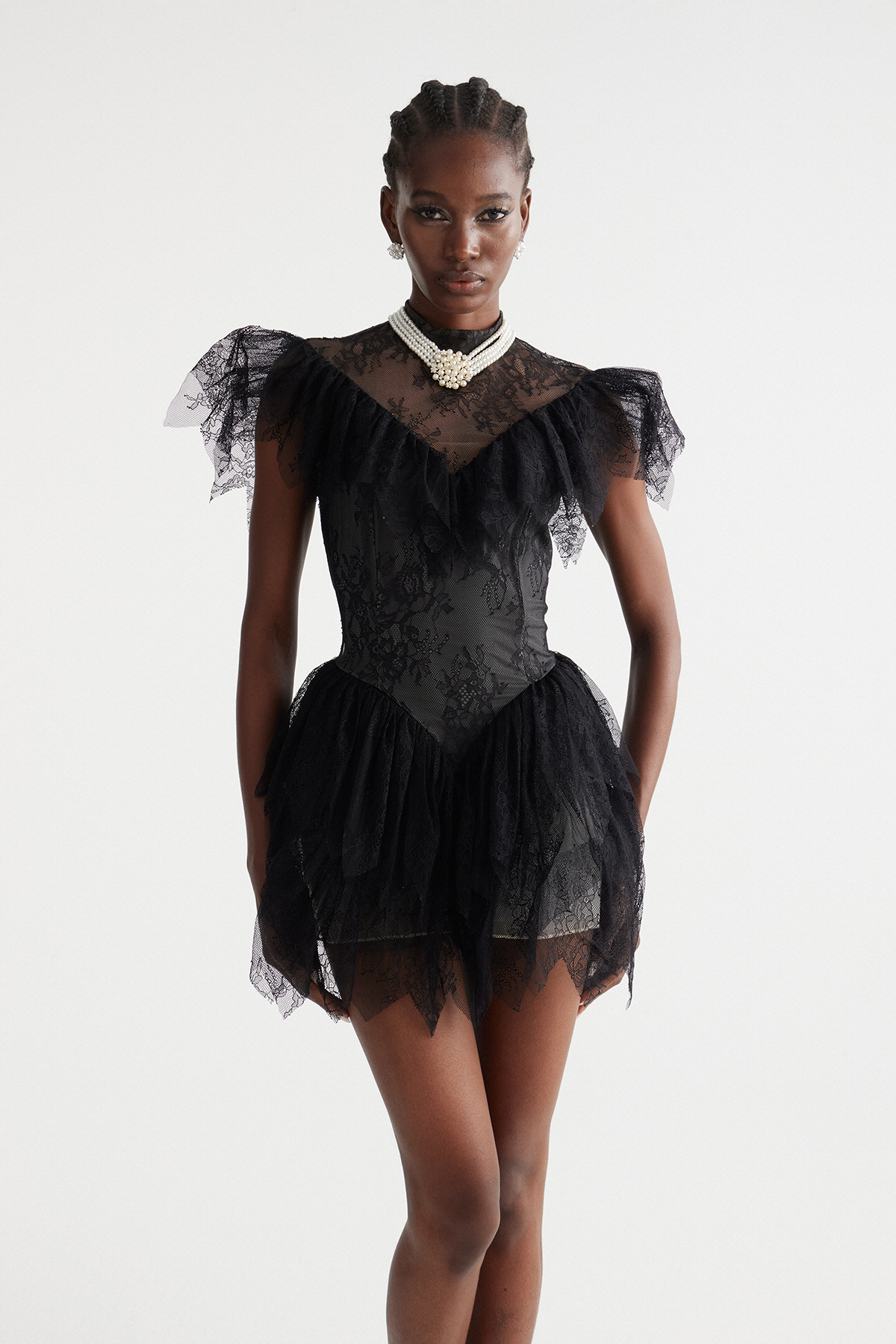 Ingrida Lace Ruffle Mini Dress