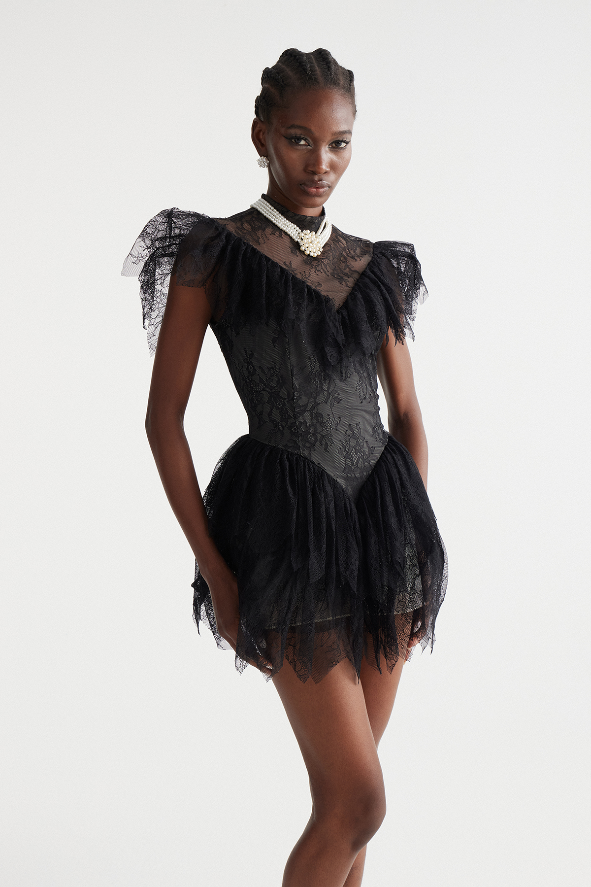 Ingrida Lace Ruffle Mini Dress