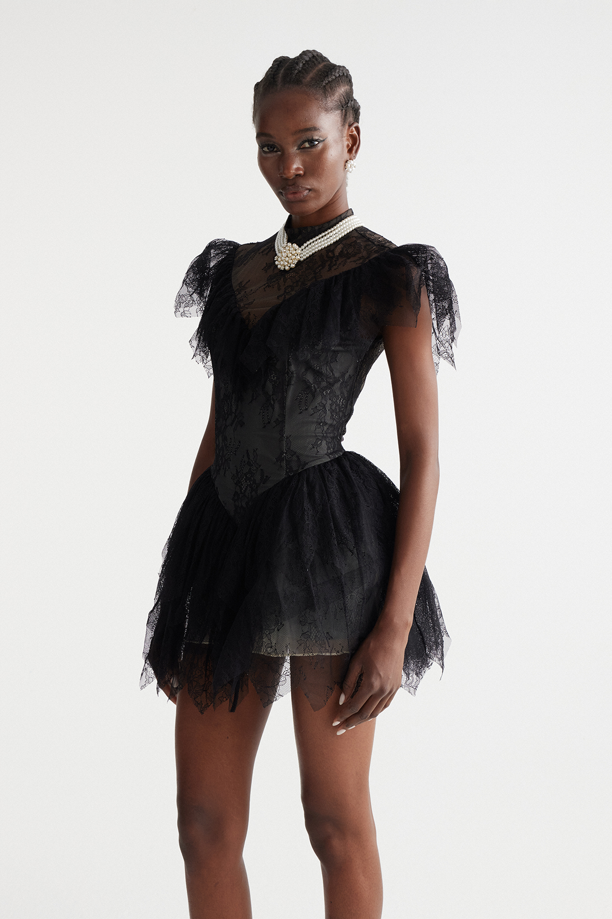 Ingrida Lace Ruffle Mini Dress