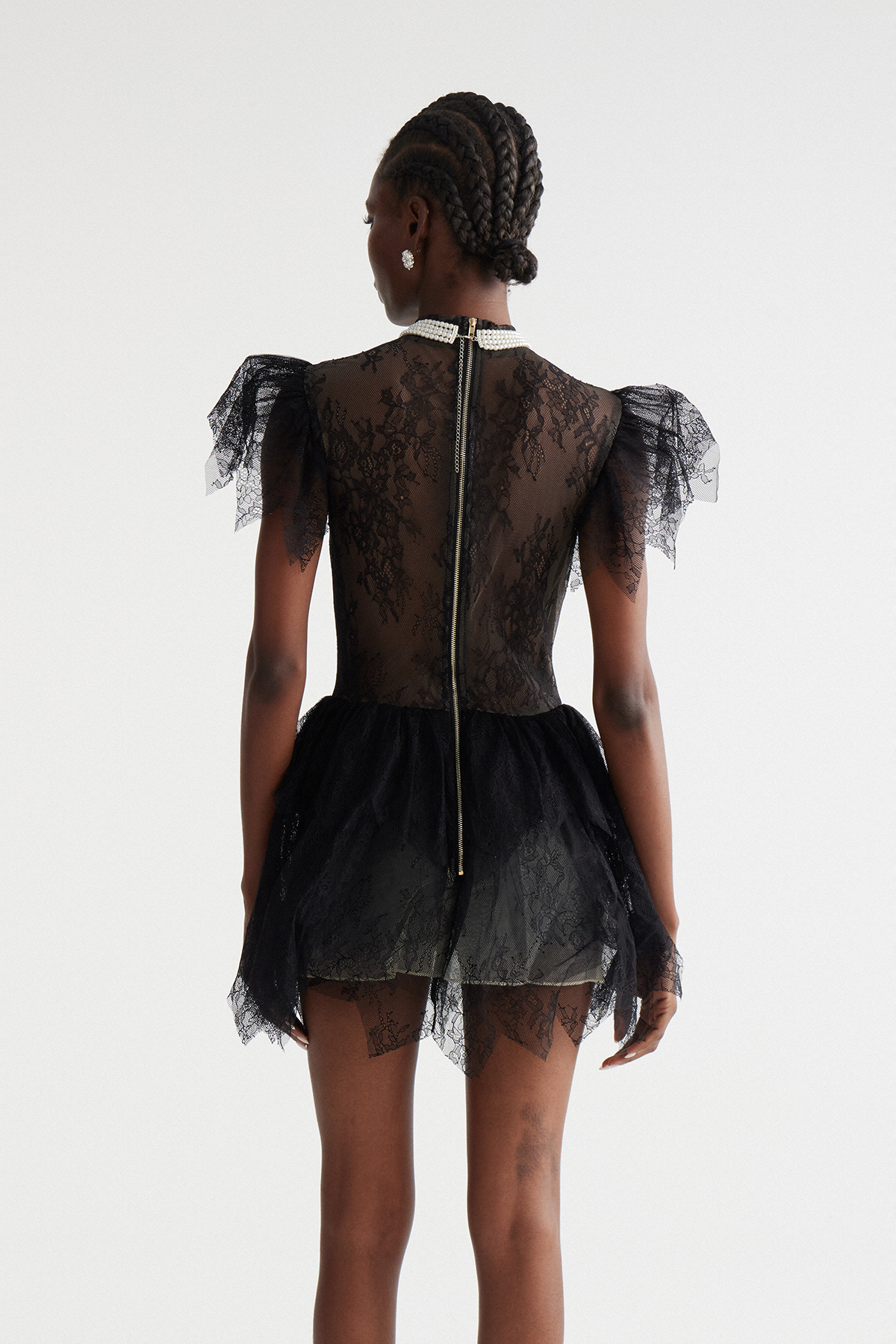 Ingrida Lace Ruffle Mini Dress