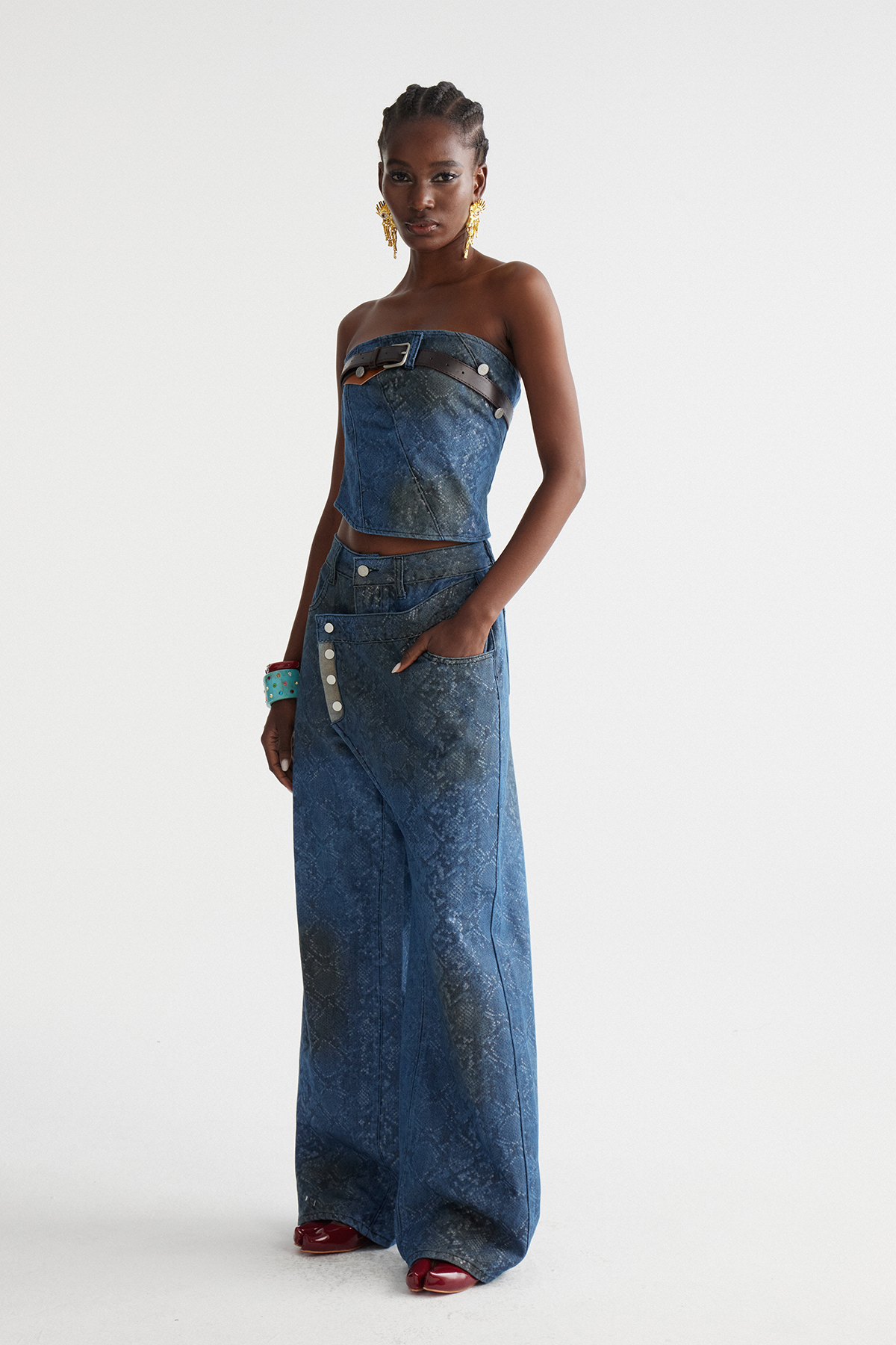 Inguna Snake Denim Pants Set