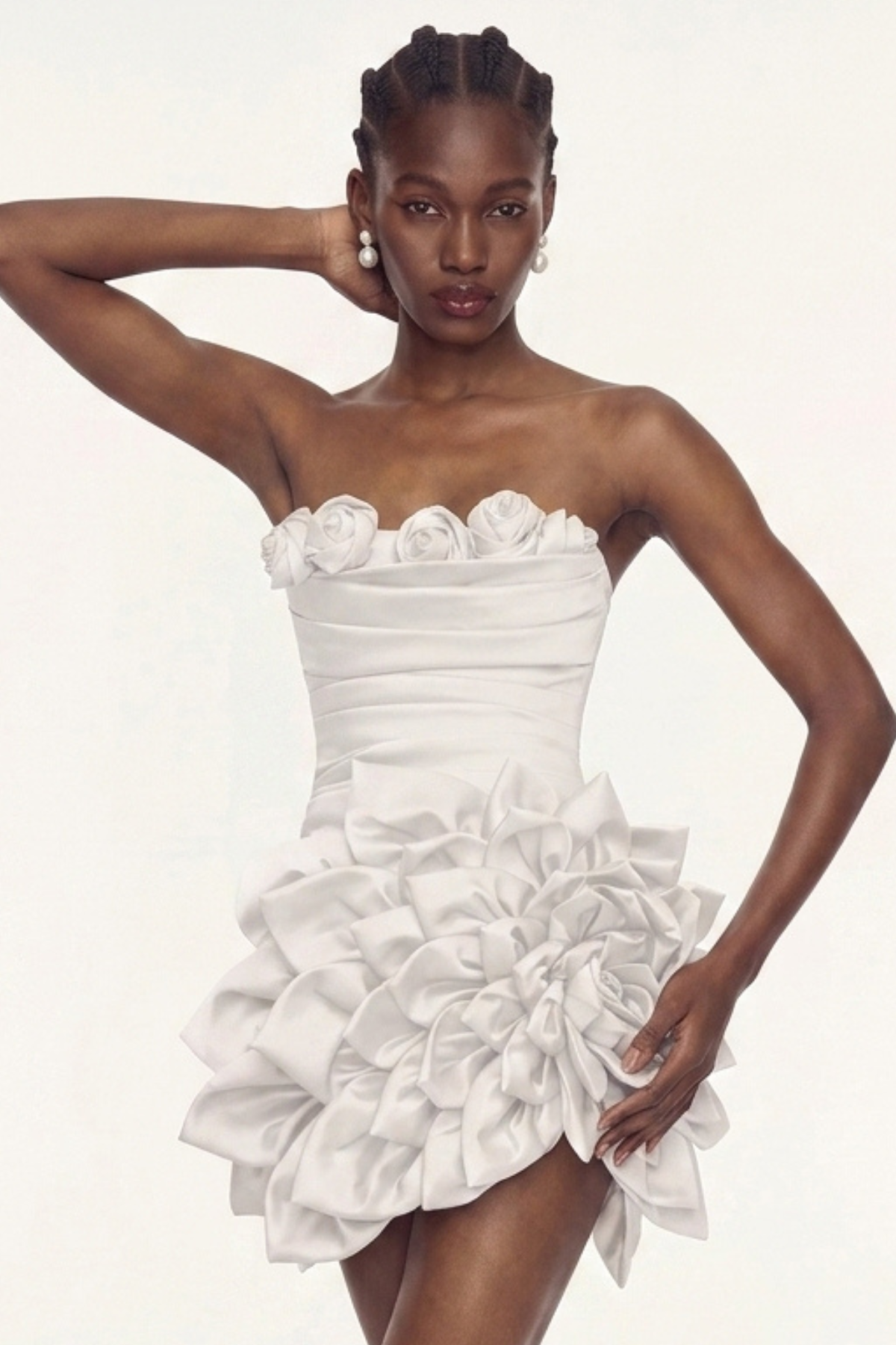 Ingvar Flower Strapless Mini Dress In White