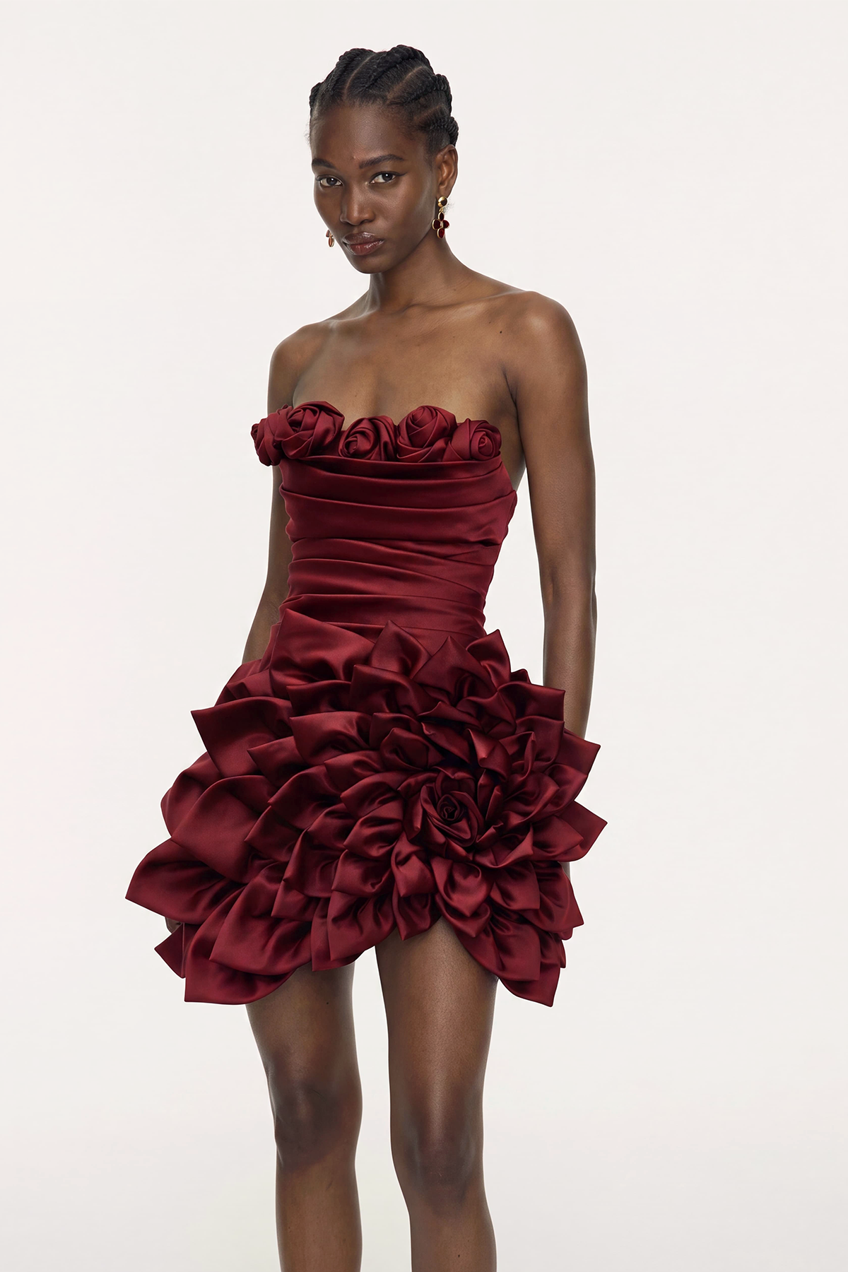 Ingvar Flower Strapless Mini Dress In Wine