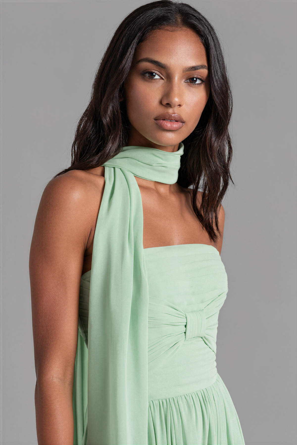 Inha Strapless Ruch Scarf Maxi Dress