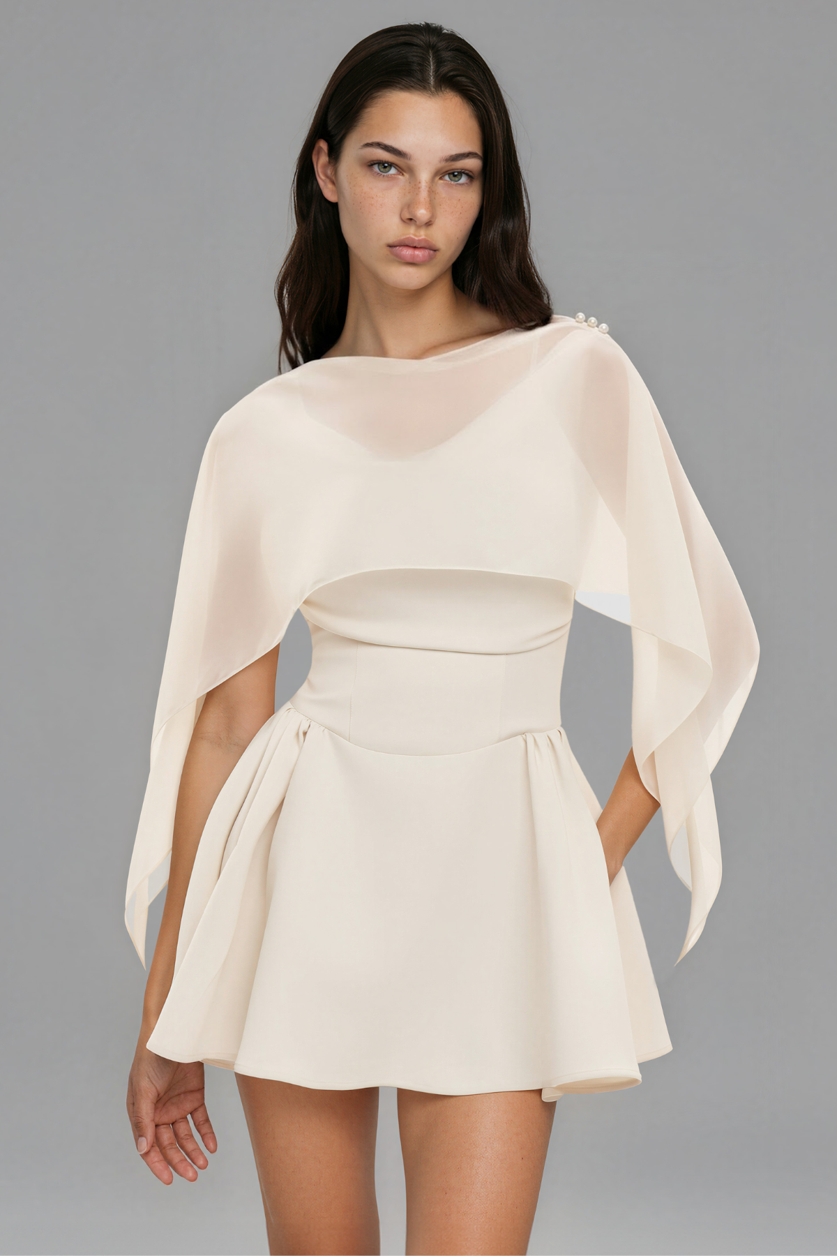 Inhar Ruffle Shawl Mini Dress