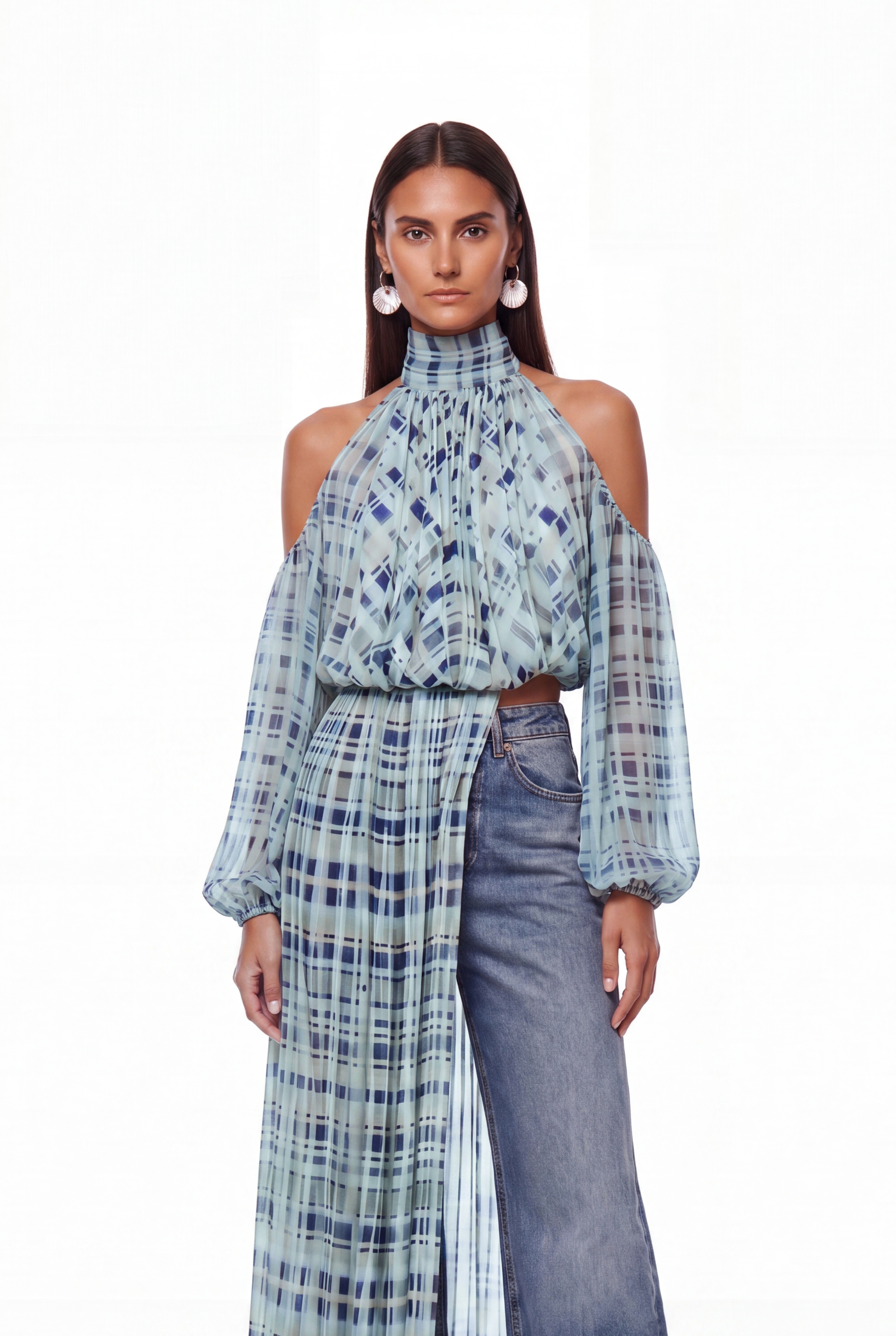 Inigo Halter Neck Grid Fringe Top