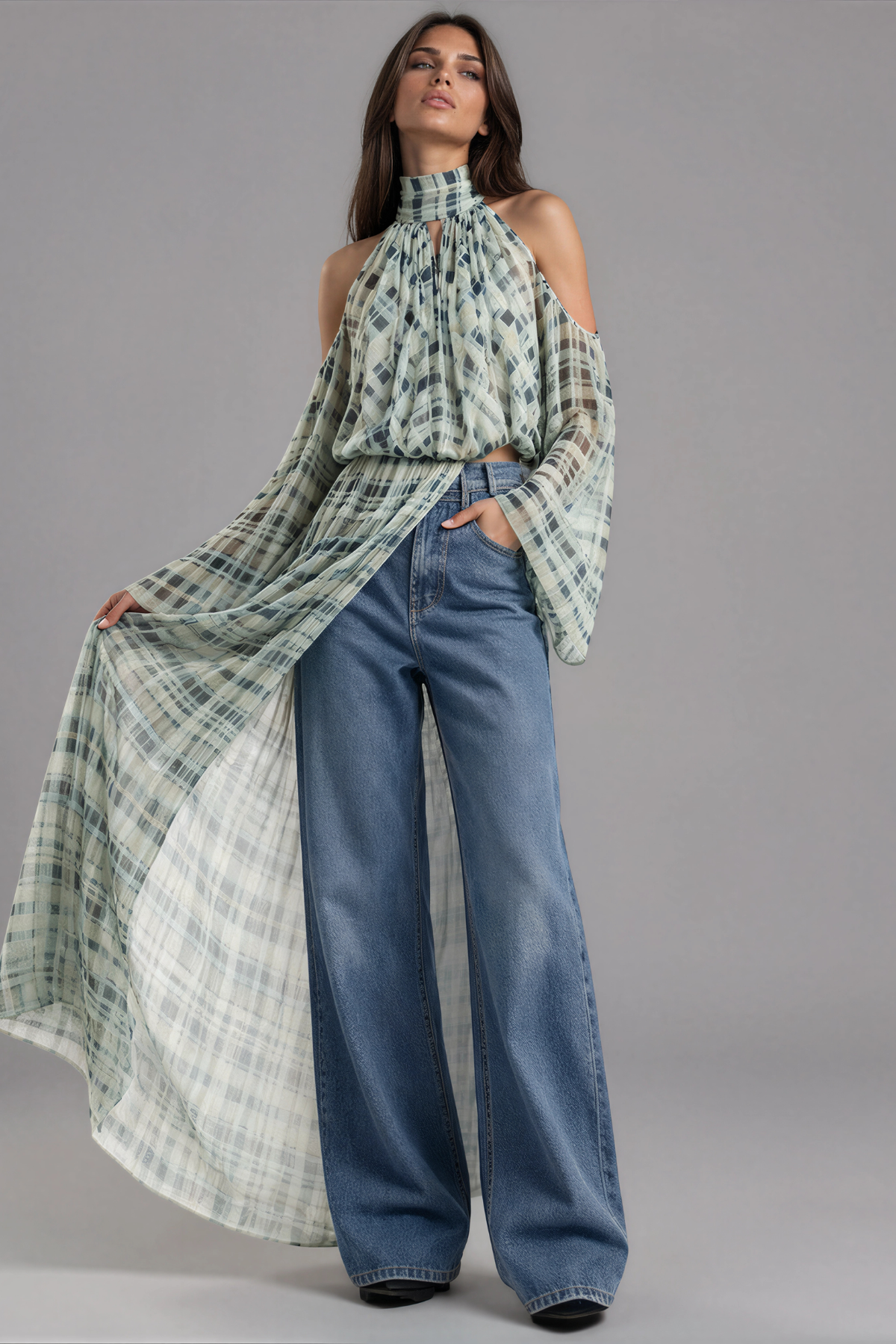 Inigo Halter Neck Grid Fringe Top