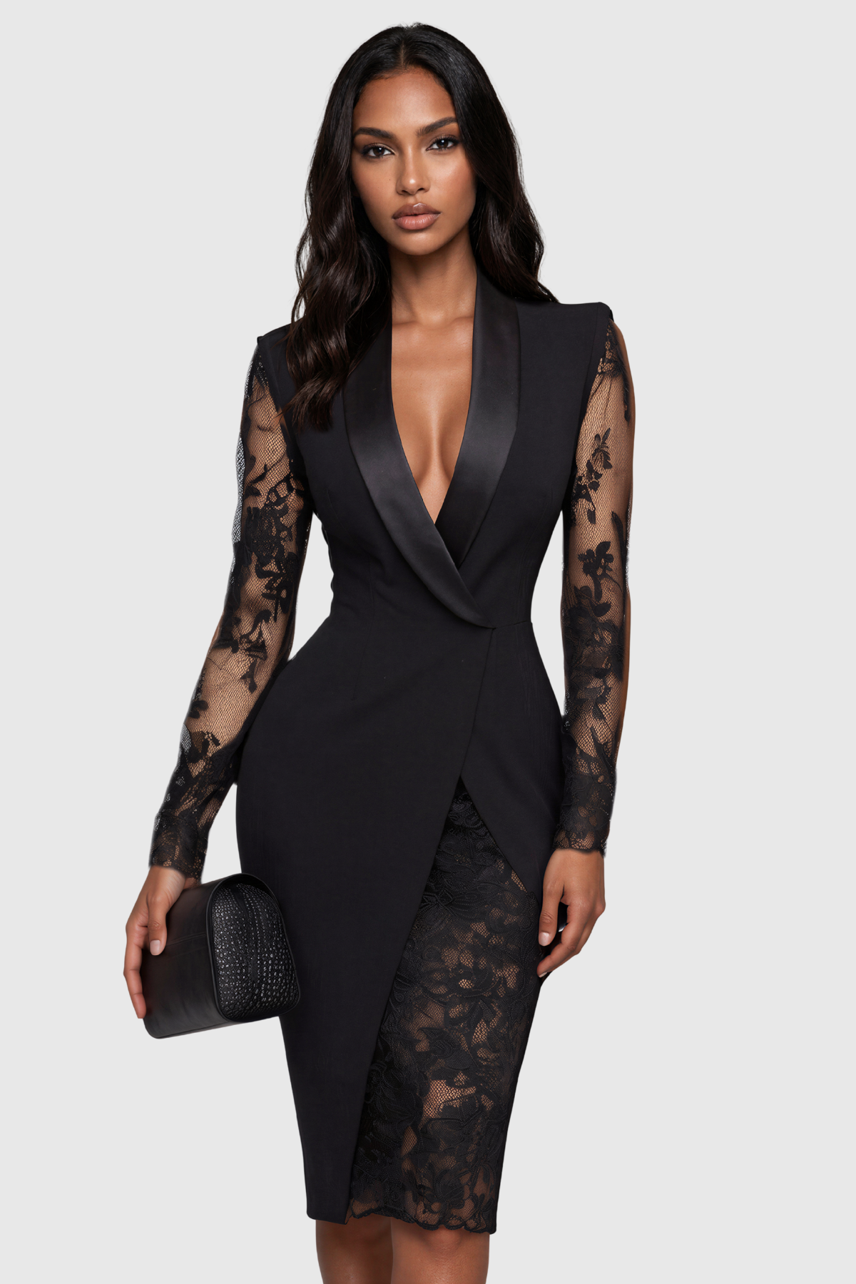 Inken Plunge Lace Midi Blazer Dress