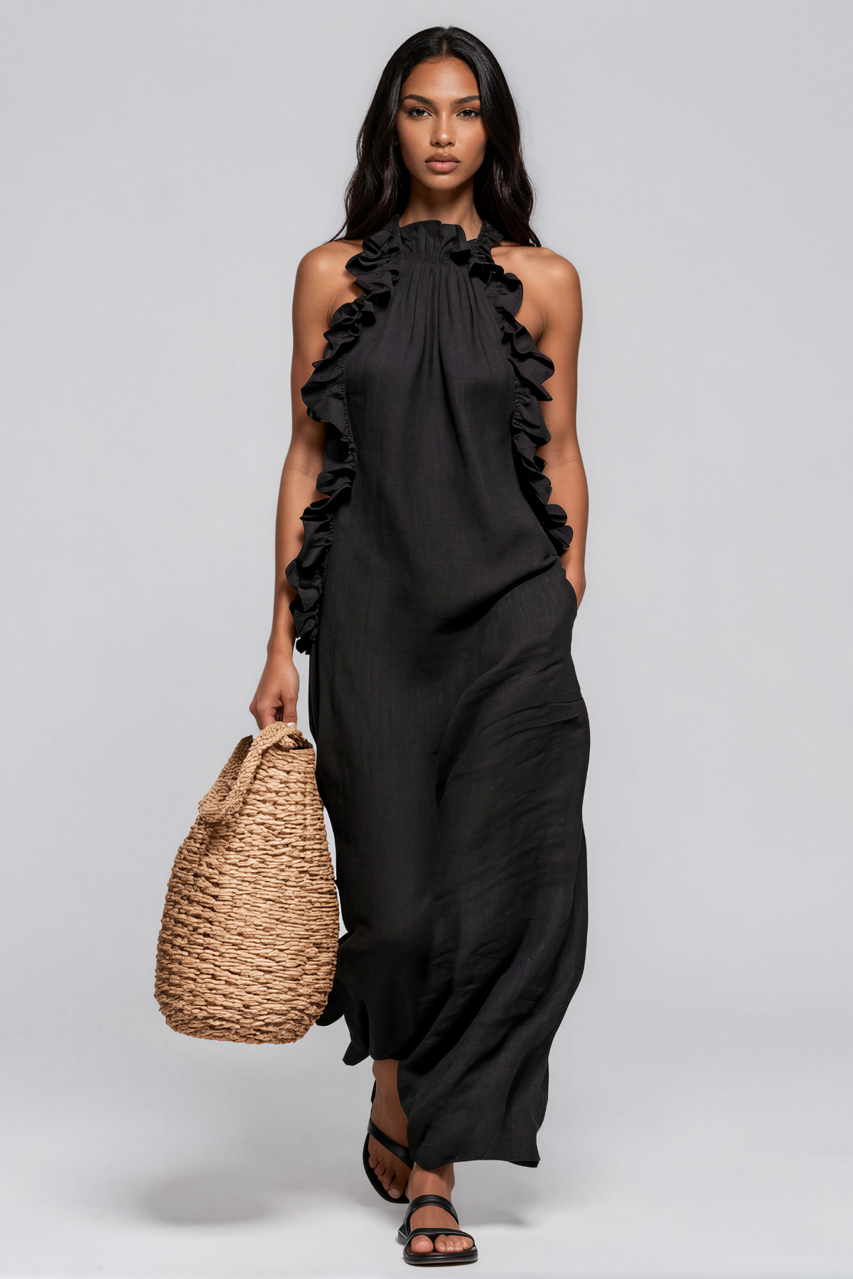 Innes Halter Neck Ruffle Maxi Dress