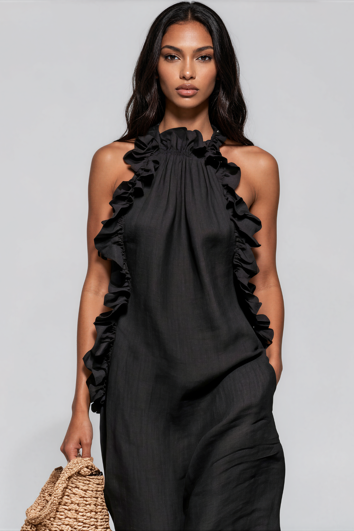 Innes Halter Neck Ruffle Maxi Dress