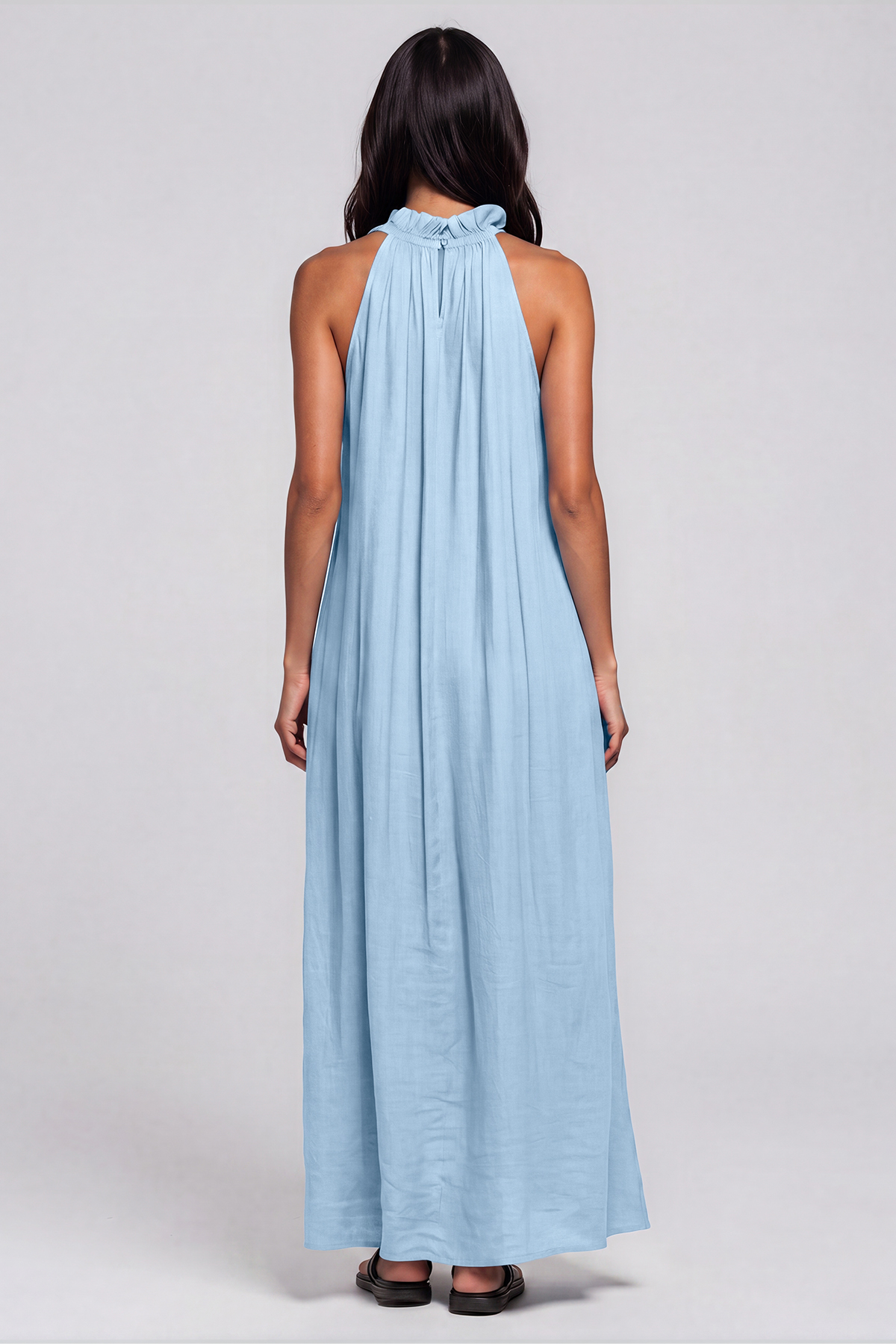 Innes Halter Neck Ruffle Maxi Dress In Blue 