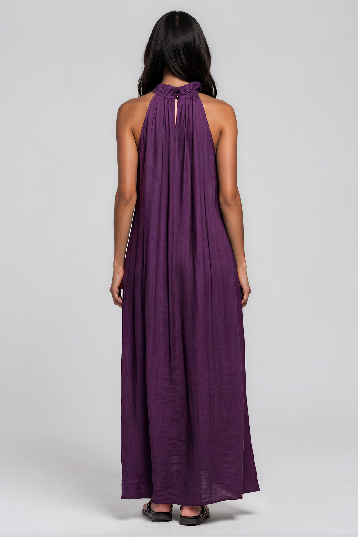 Innes Halter Neck Ruffle Maxi Dress In Purple