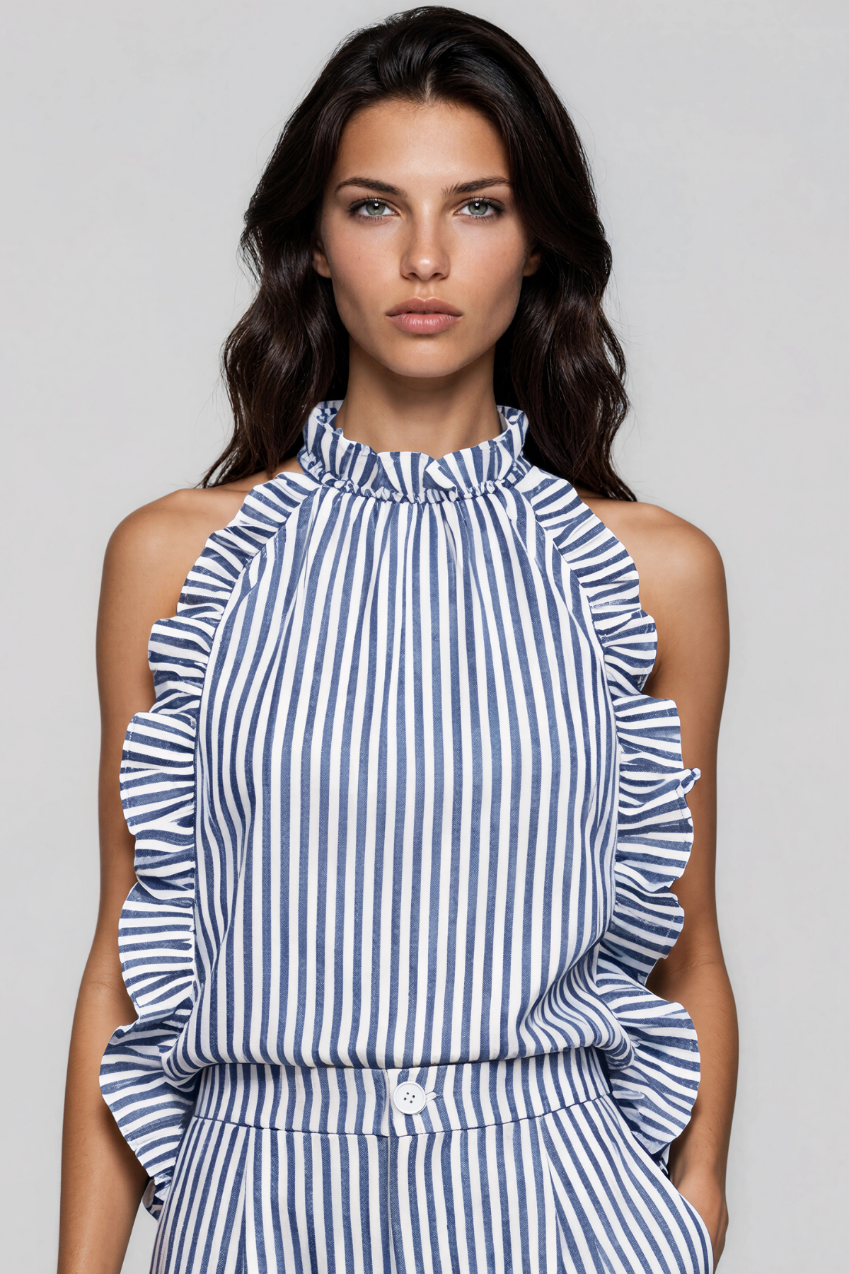 Innes Halter Neck Stripe Ruffle Shorts Set