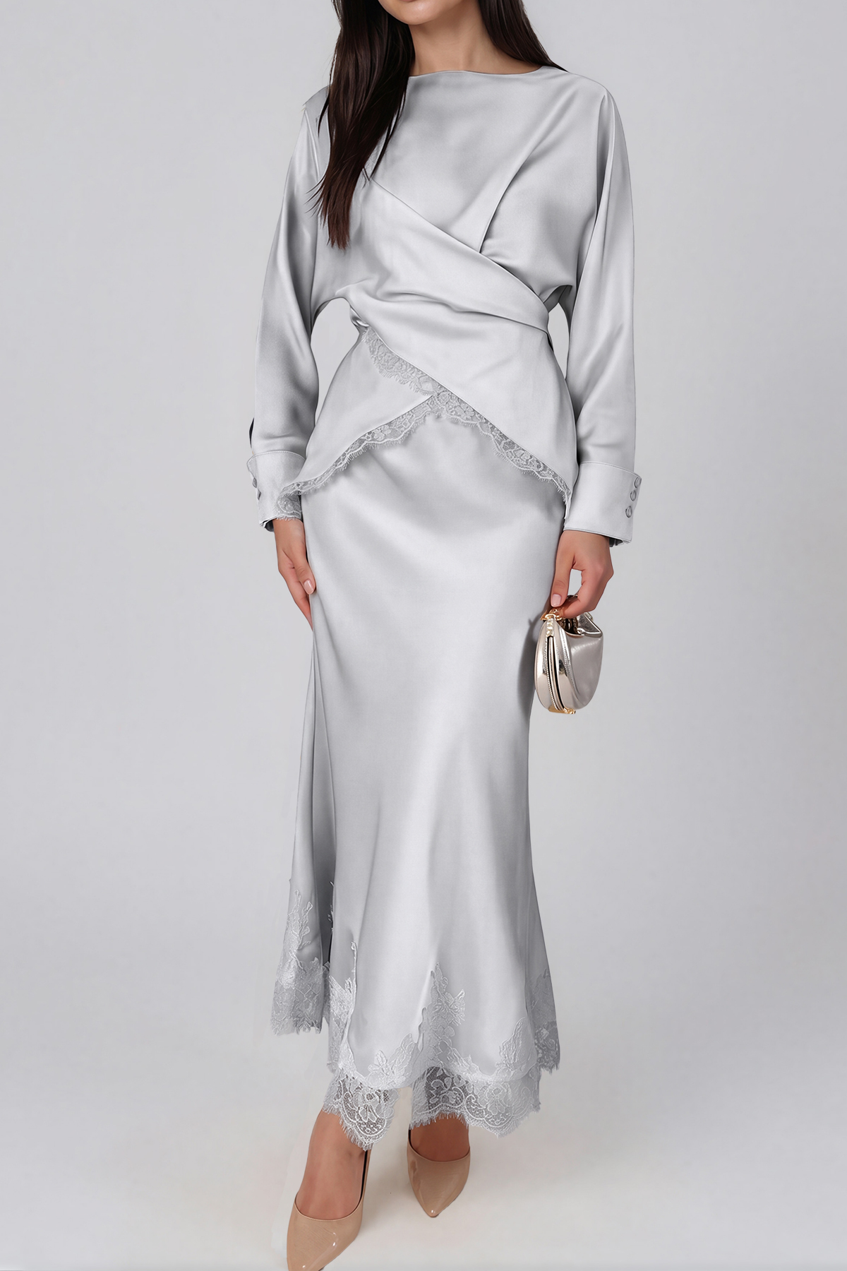 Inocencio Long Sleeve Lace Skirt Set